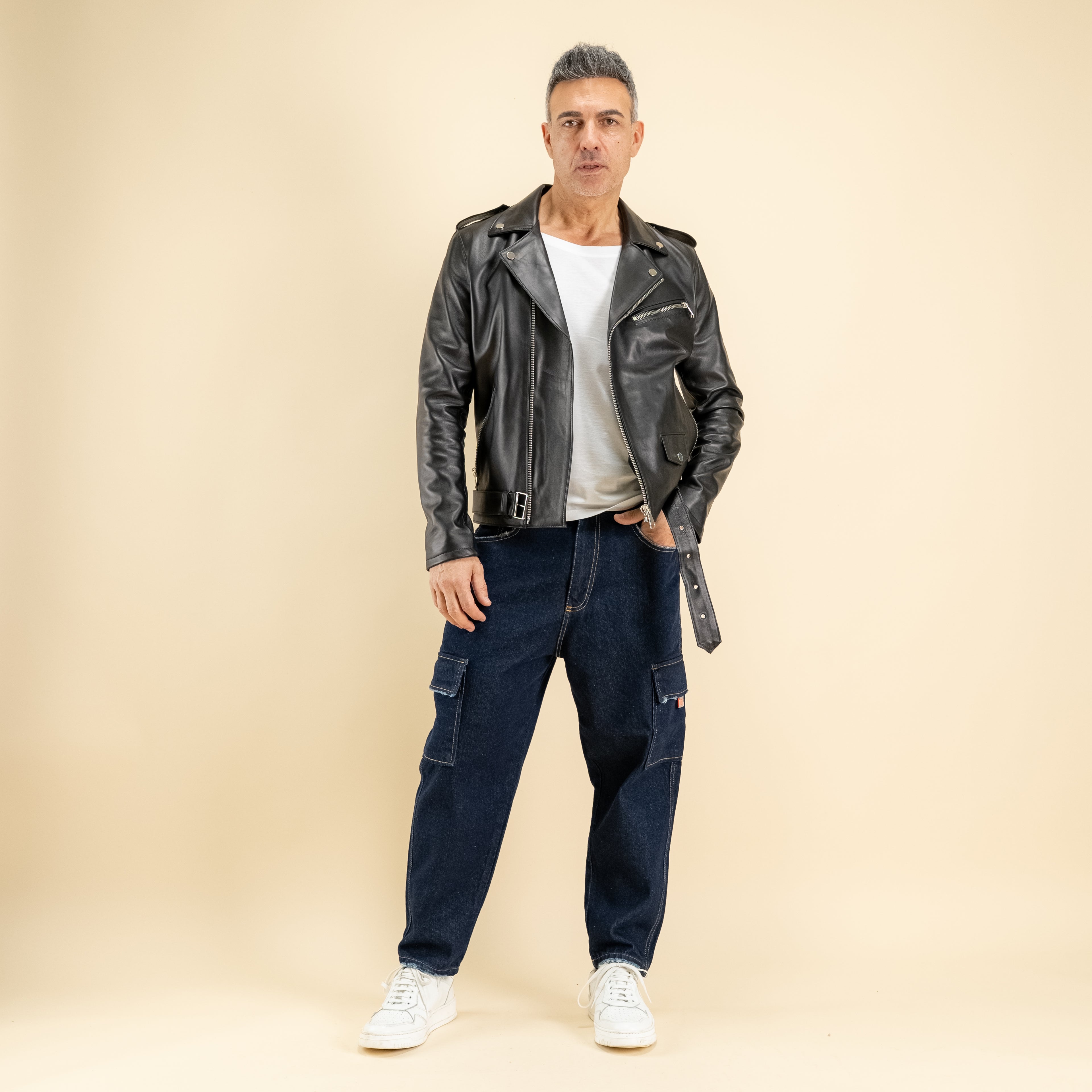Slim Fit Biker Jacket - Black