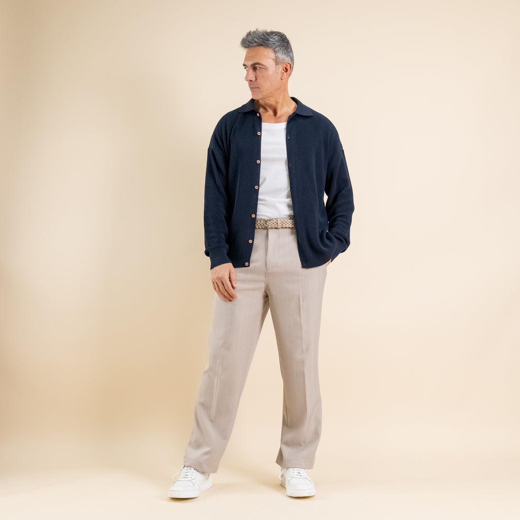 Pantalone gessato wide leg - Beige