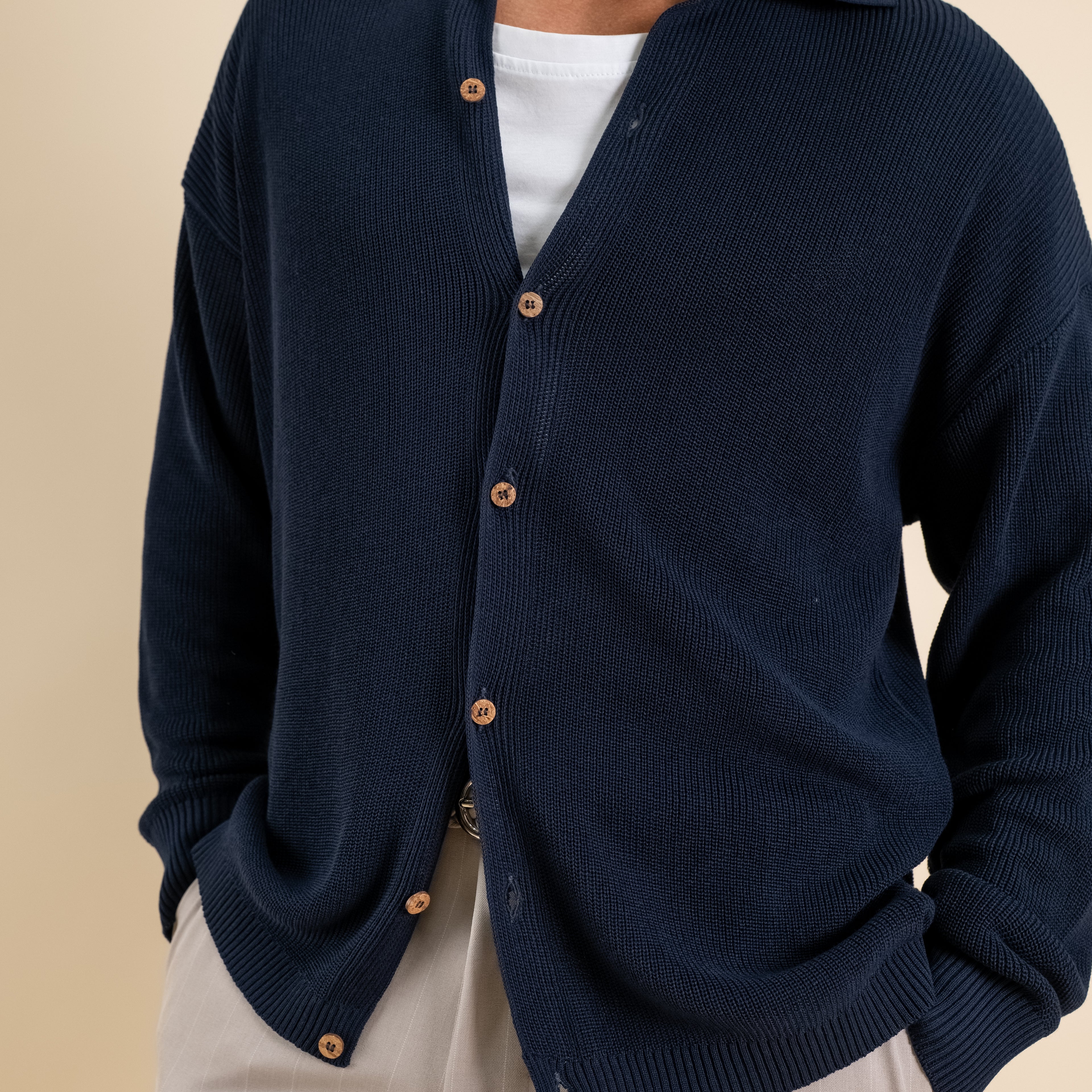 Polo a costine con bottoni a contrasto - Blu