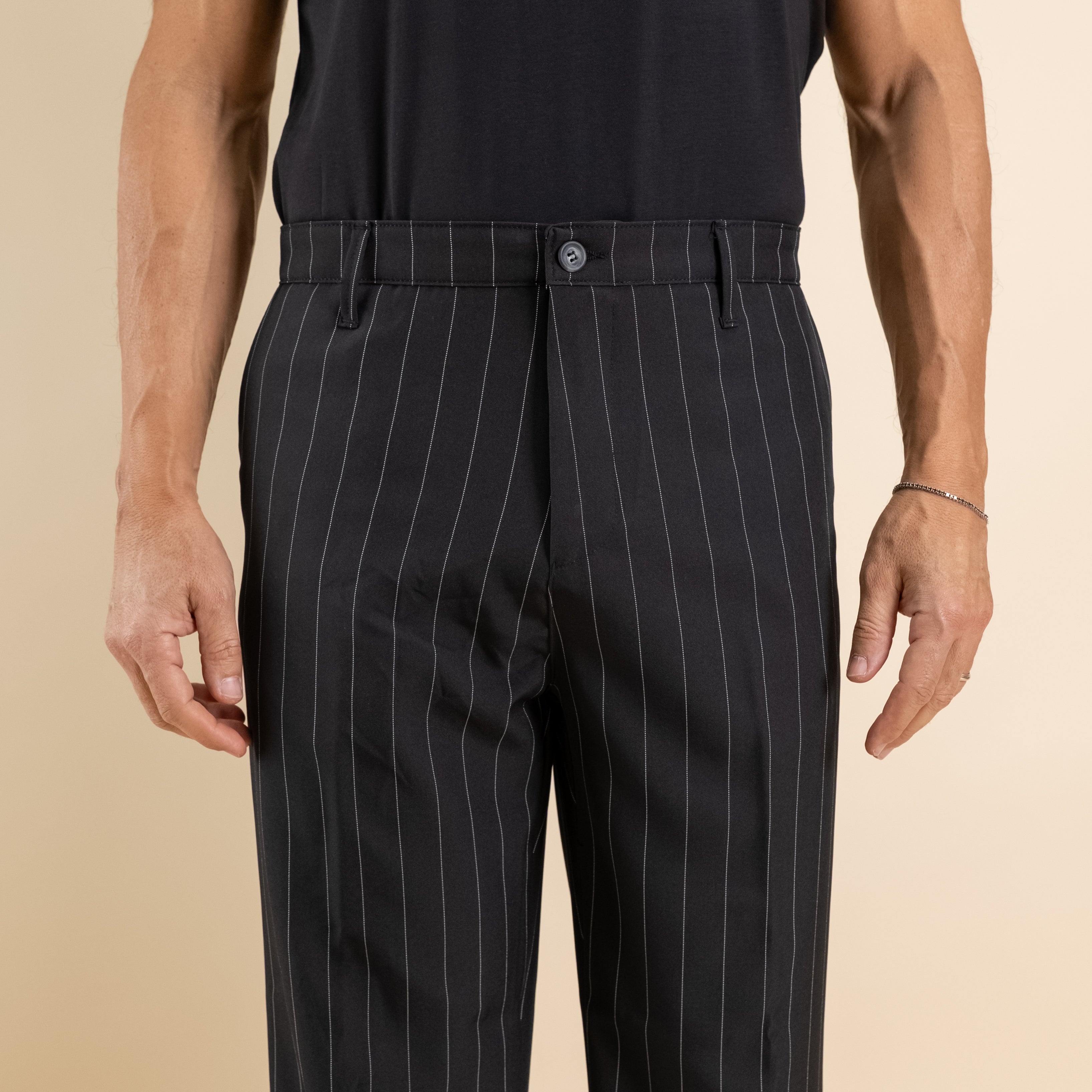 Pantalone gessato wide leg - Nero