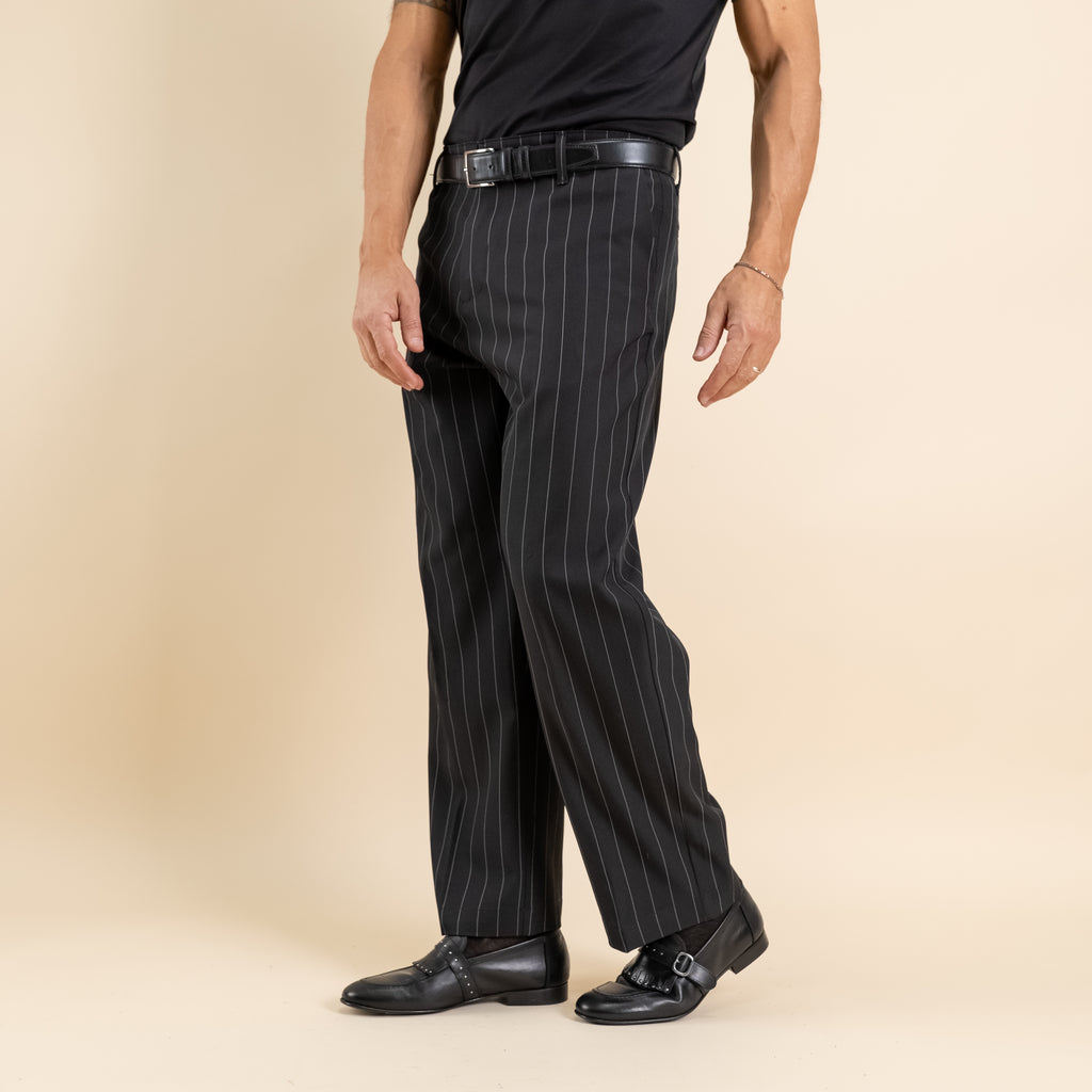 Pantalone gessato wide leg - Nero