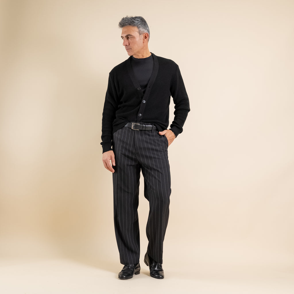 Pantalone gessato wide leg - Nero