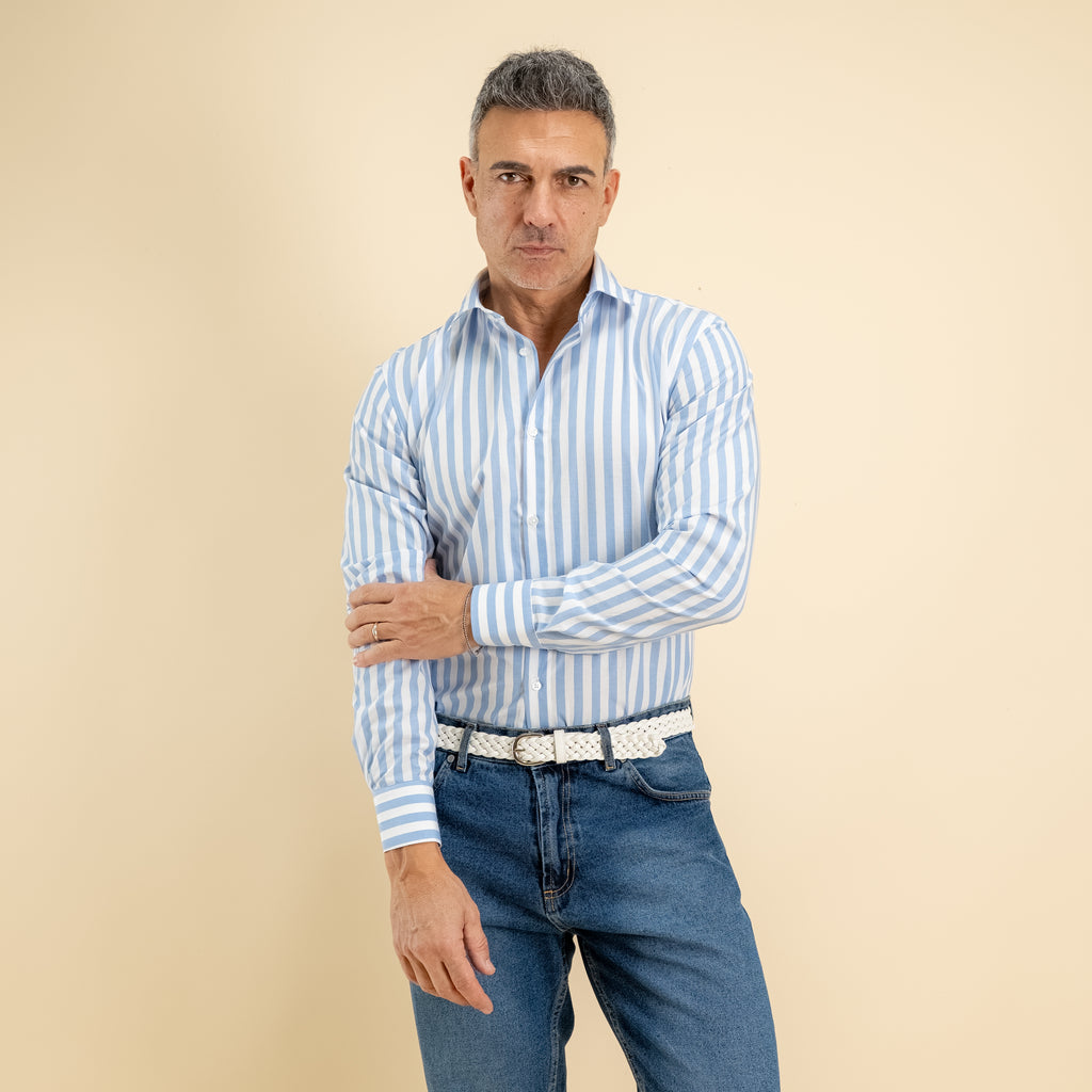 Camisa de vestir de raya ancha - Celeste