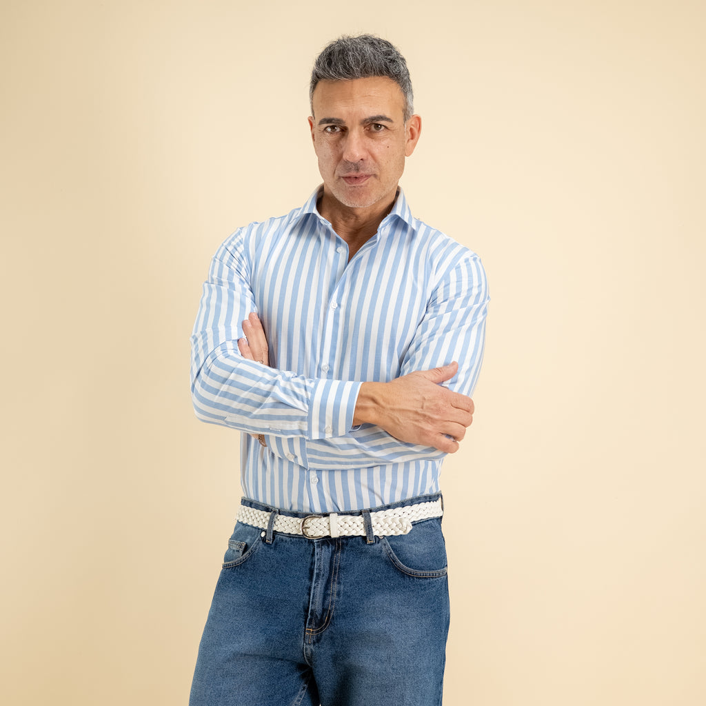 Camisa de vestir de raya ancha - Celeste