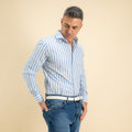 Camisa de vestir de raya ancha - Celeste