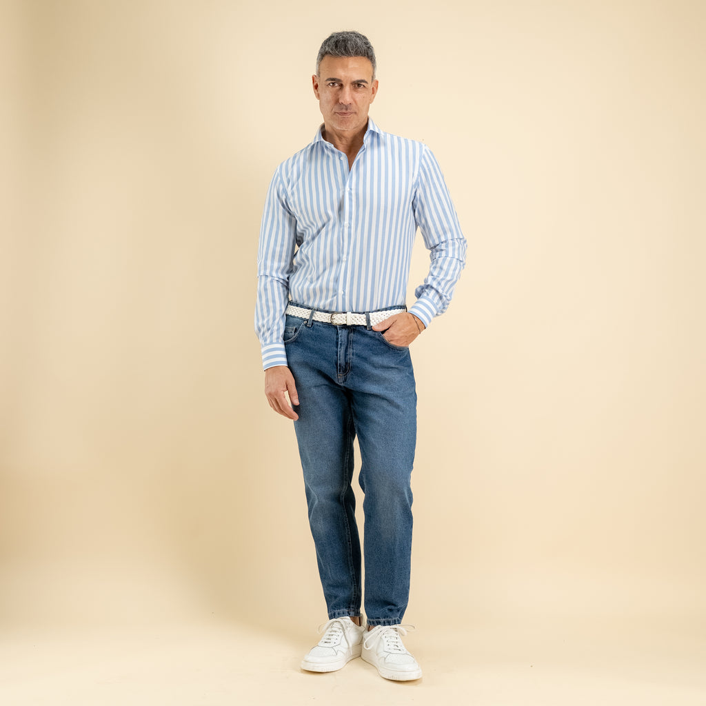 Camisa de vestir de raya ancha - Celeste