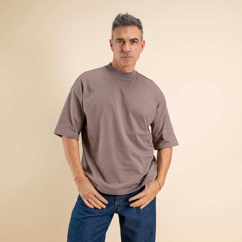 Oversized cropped t-shirt - Taupe