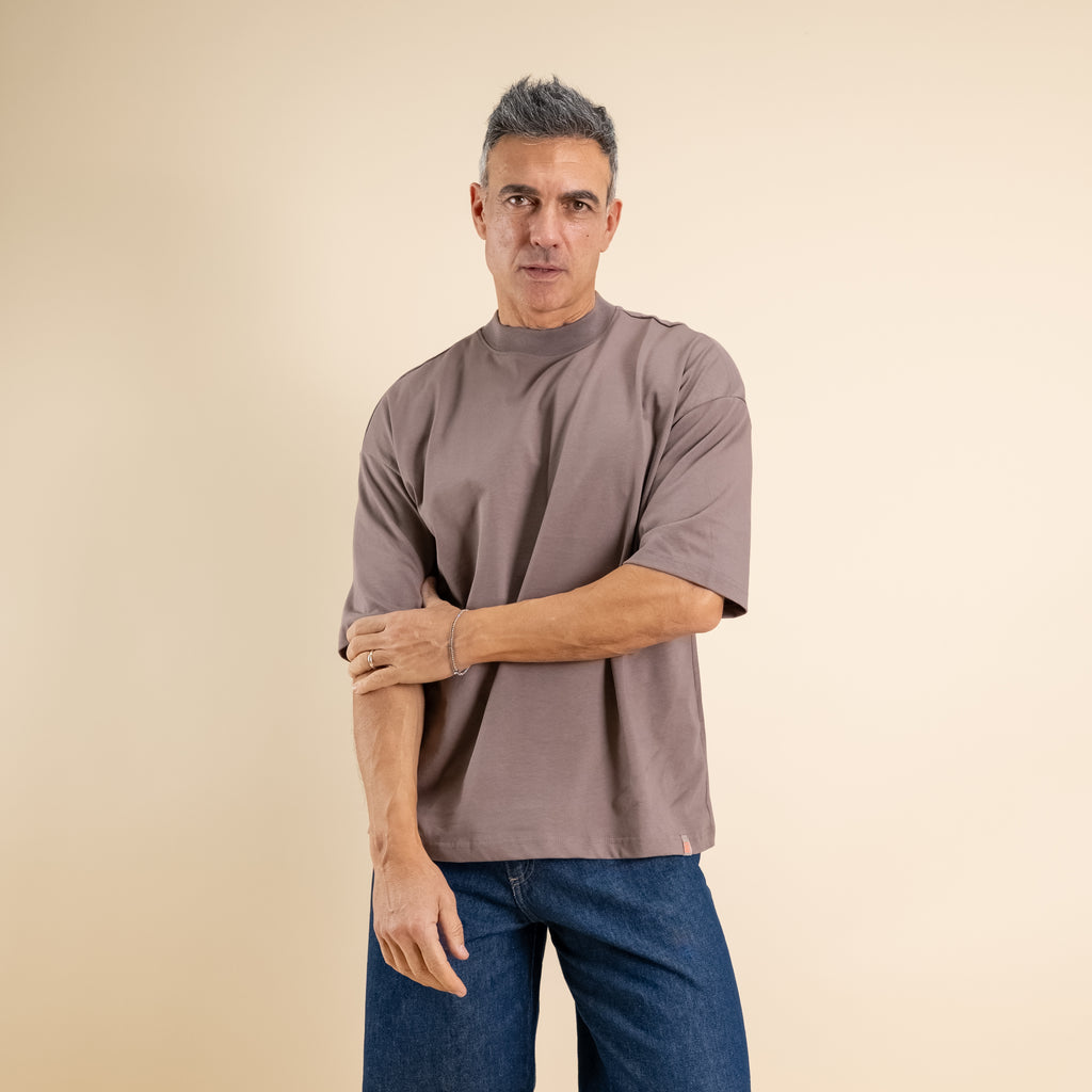 Oversized cropped t-shirt - Taupe