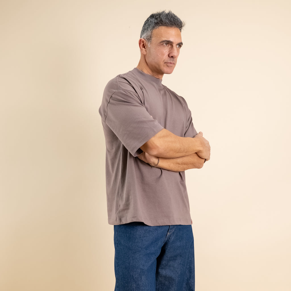 Oversized cropped t-shirt - Taupe