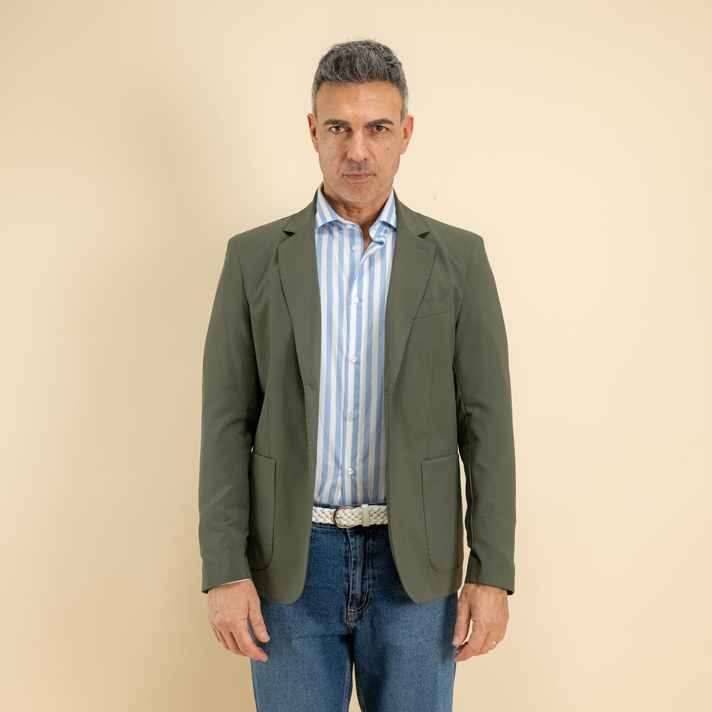 Giacca monopetto impunturata - Verde Militare