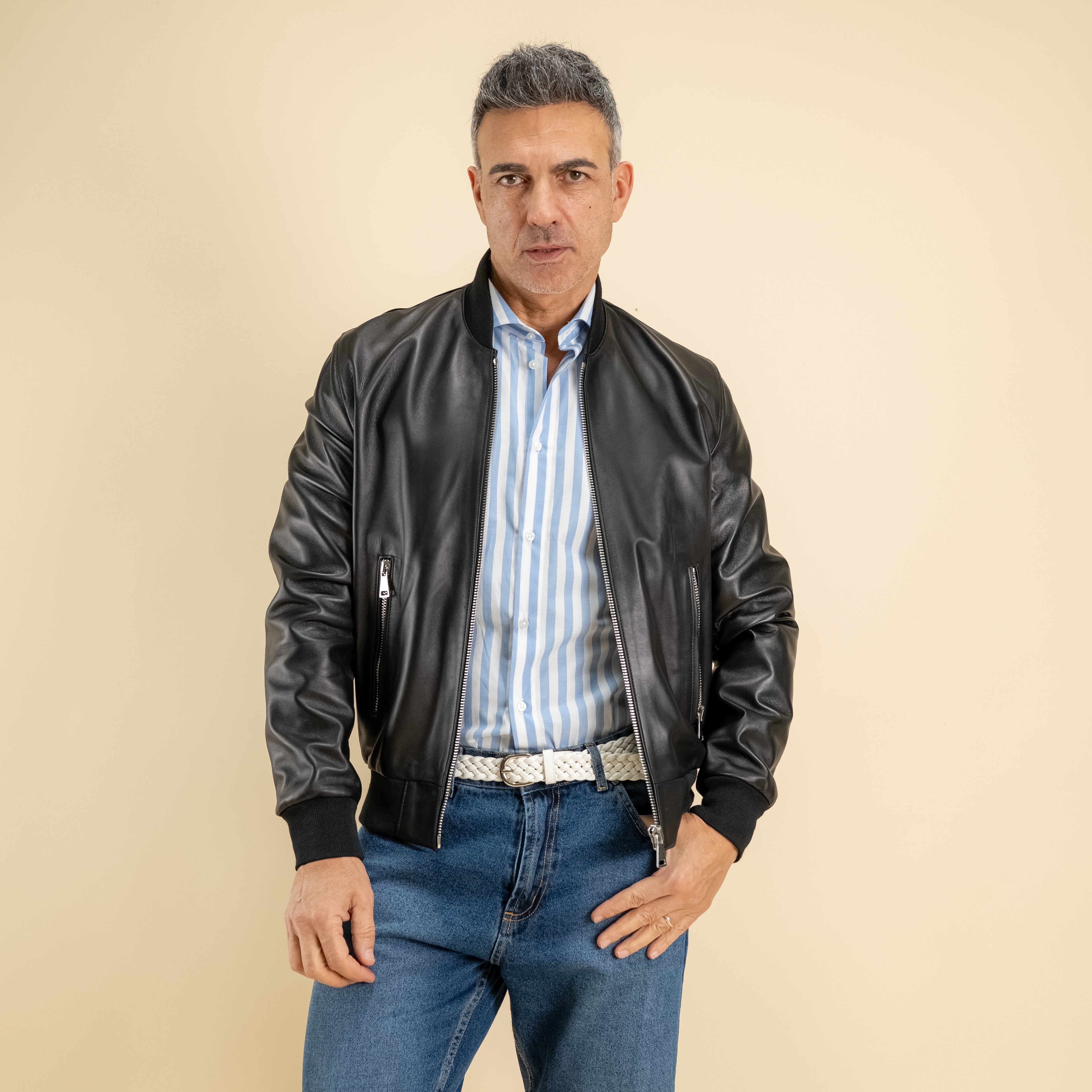 College in Vera Pelle - Nero