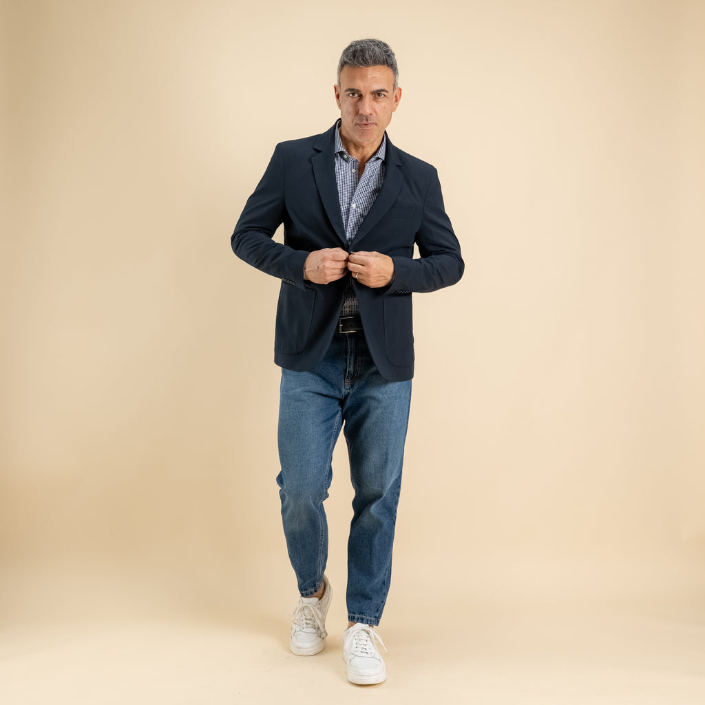 Single-breasted quilted jacket - Midnight Blue