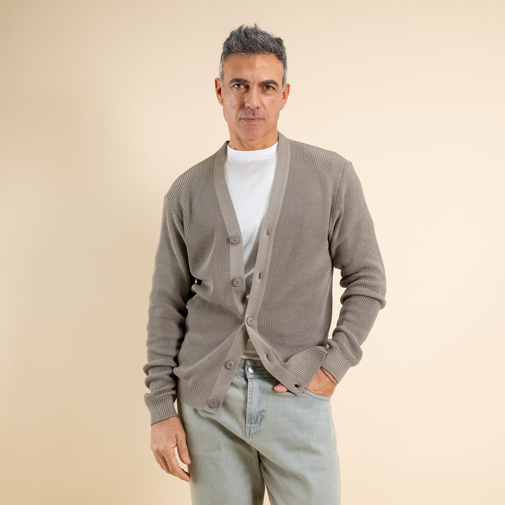 Cardigan in maglia a Scollo V – Tortora