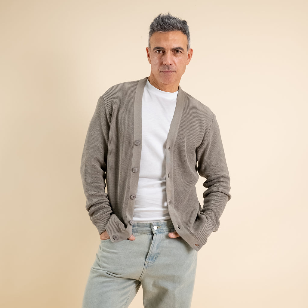 Cardigan in maglia a Scollo V – Tortora