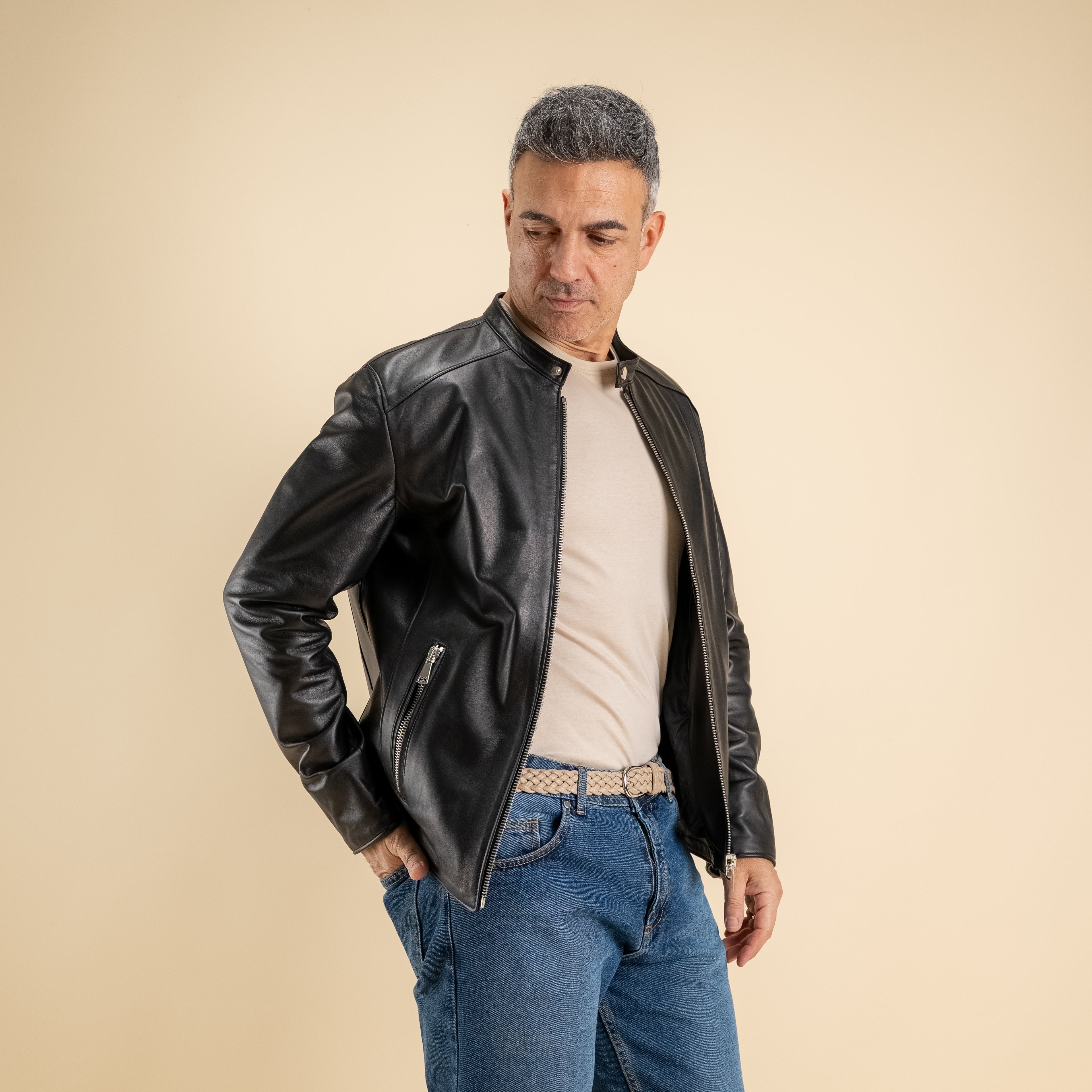 Biker in Vera Pelle - Nero