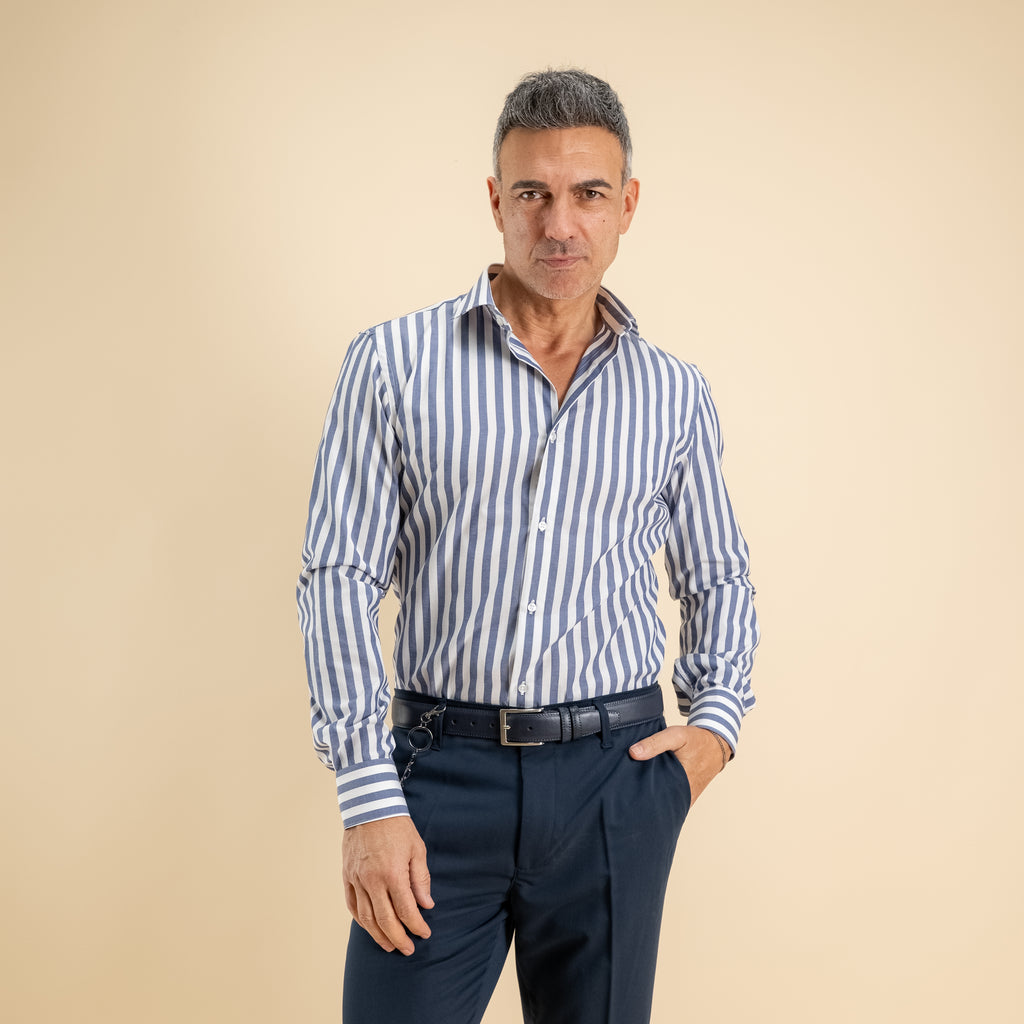 Camisa a medida con Raya Ancha - Azul