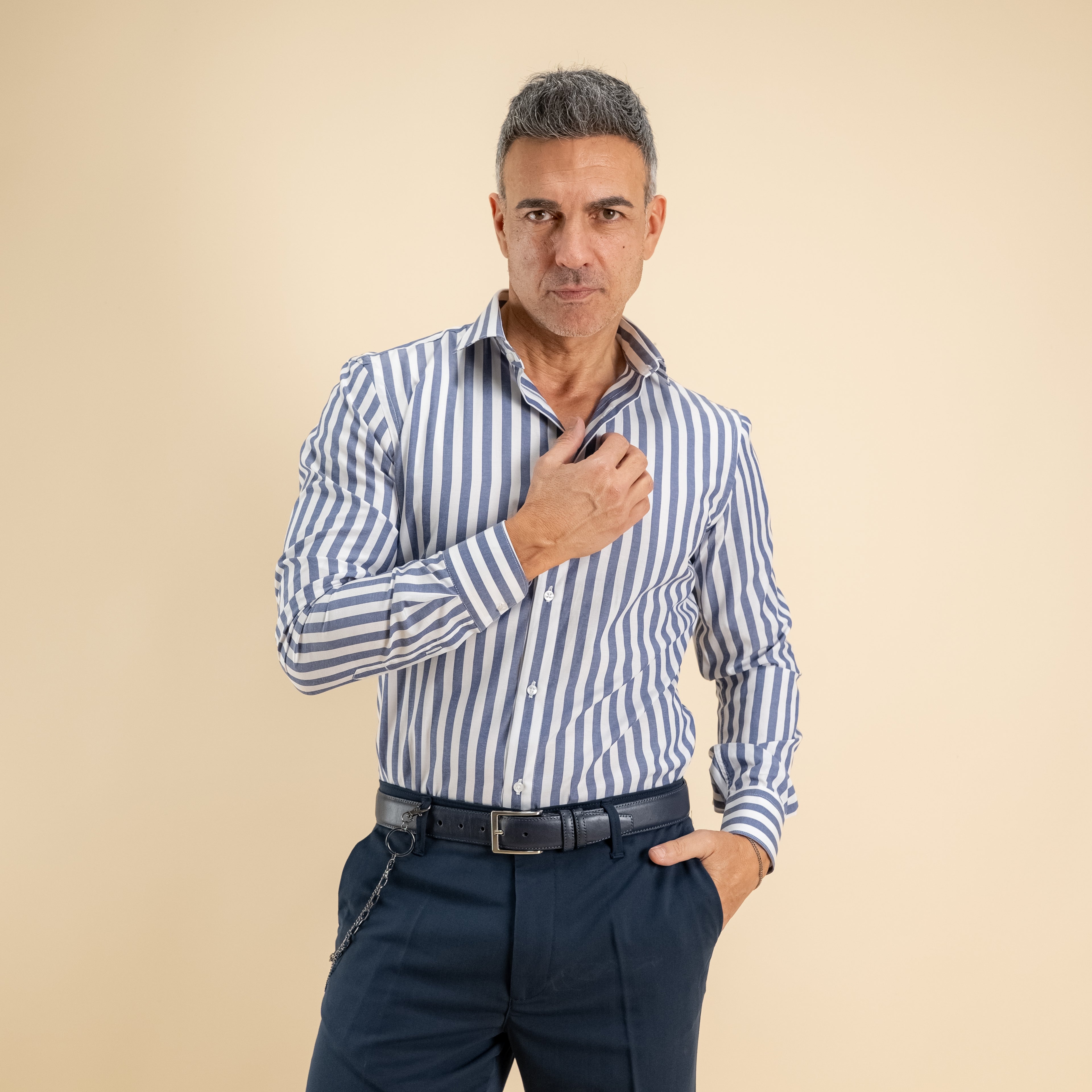 Camisa a medida con Raya Ancha - Azul