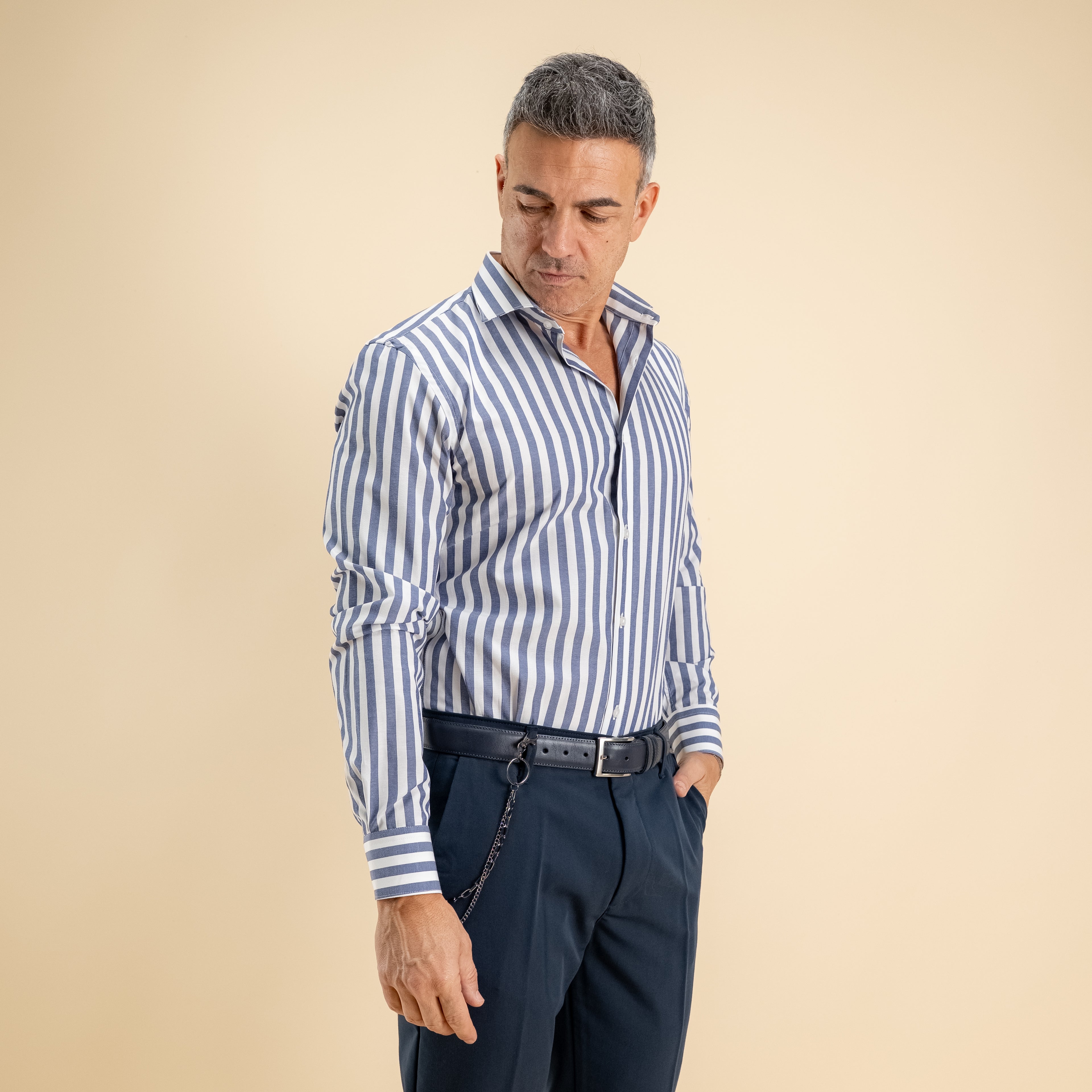 Camisa a medida con Raya Ancha - Azul