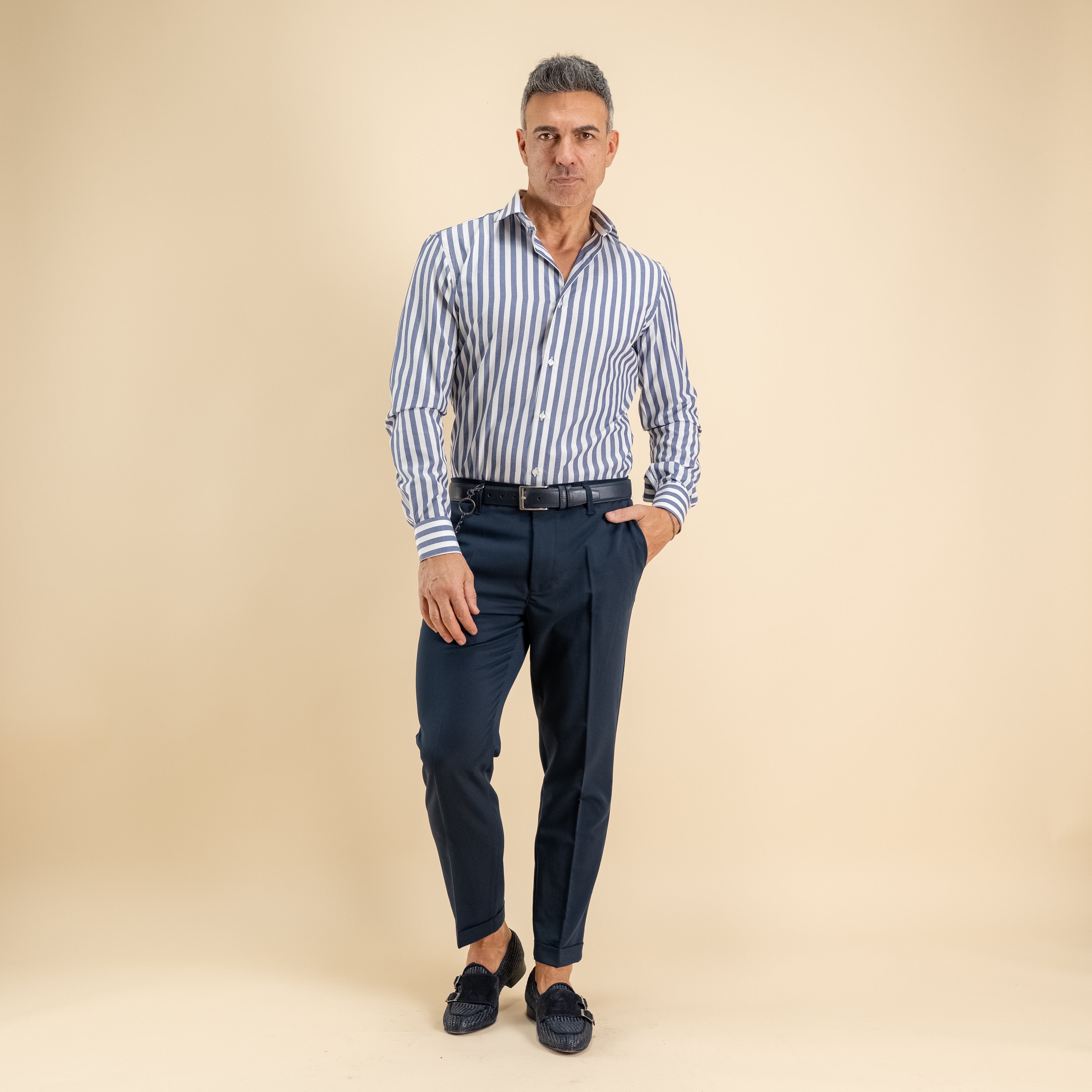 Camisa a medida con Raya Ancha - Azul