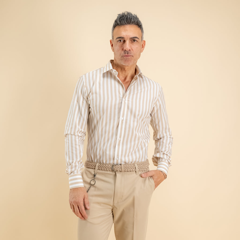 Camisa sastre de raya ancha - Beige