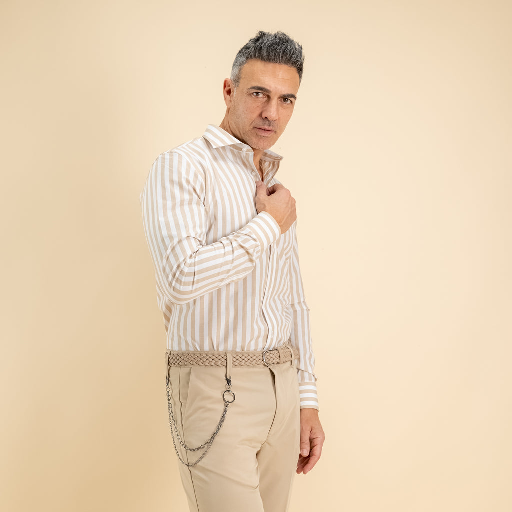 Camisa sastre de raya ancha - Beige