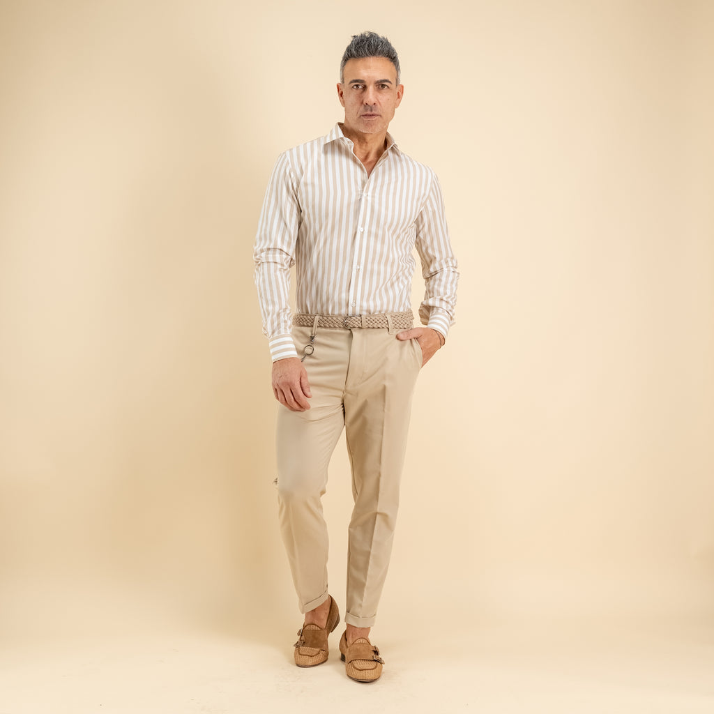 Camisa sastre de raya ancha - Beige