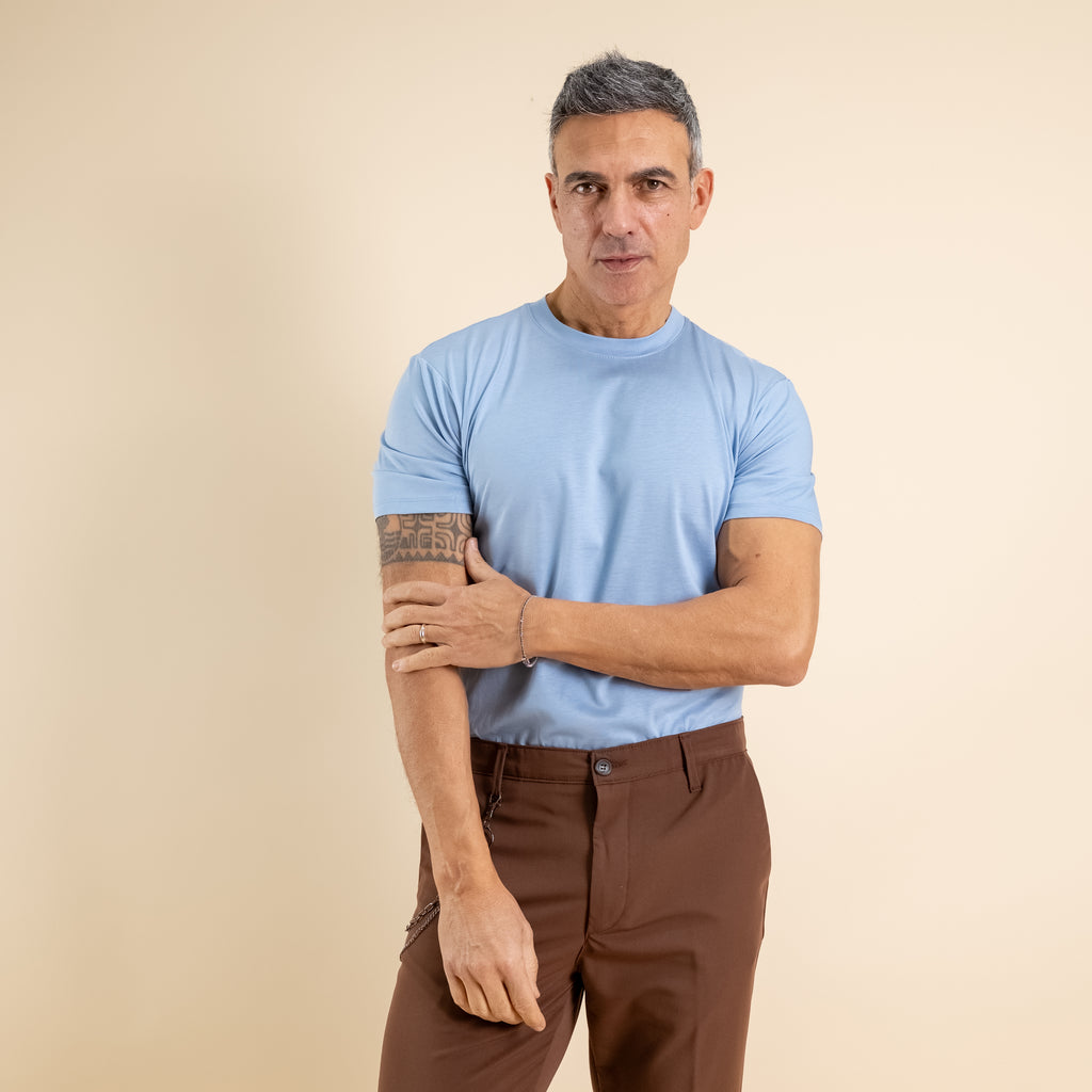 T-shirt cotone mercerizzato premium - Celeste