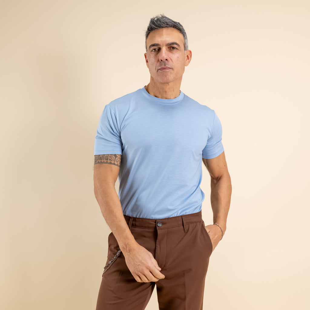 T-shirt cotone mercerizzato premium - Celeste