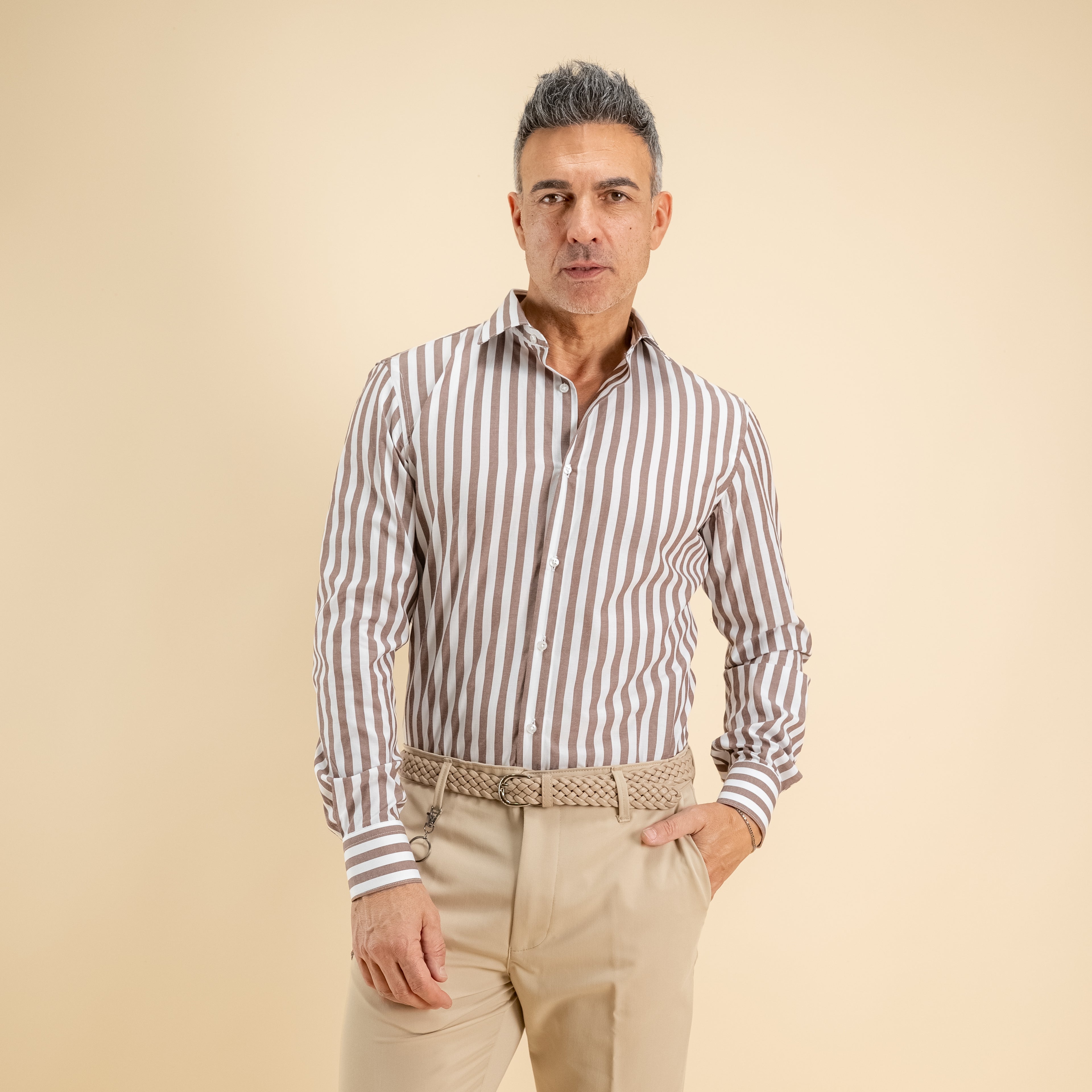 Camicia sartoriale con Rigo Largo - Marrone