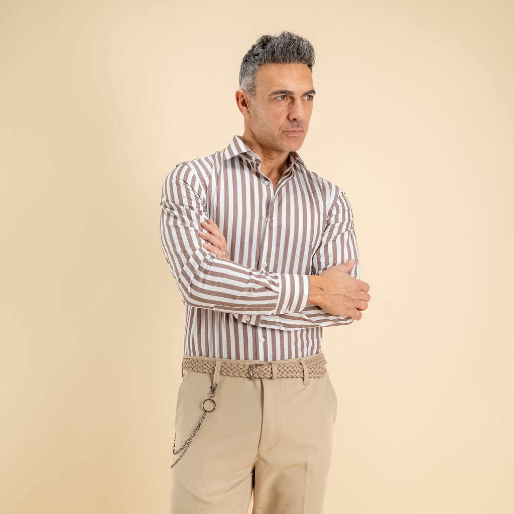 Camicia sartoriale con Rigo Largo - Marrone