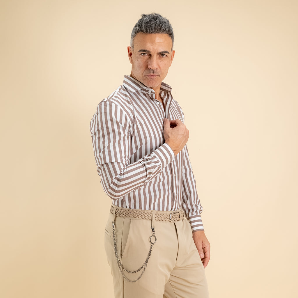 Camicia sartoriale con Rigo Largo - Marrone