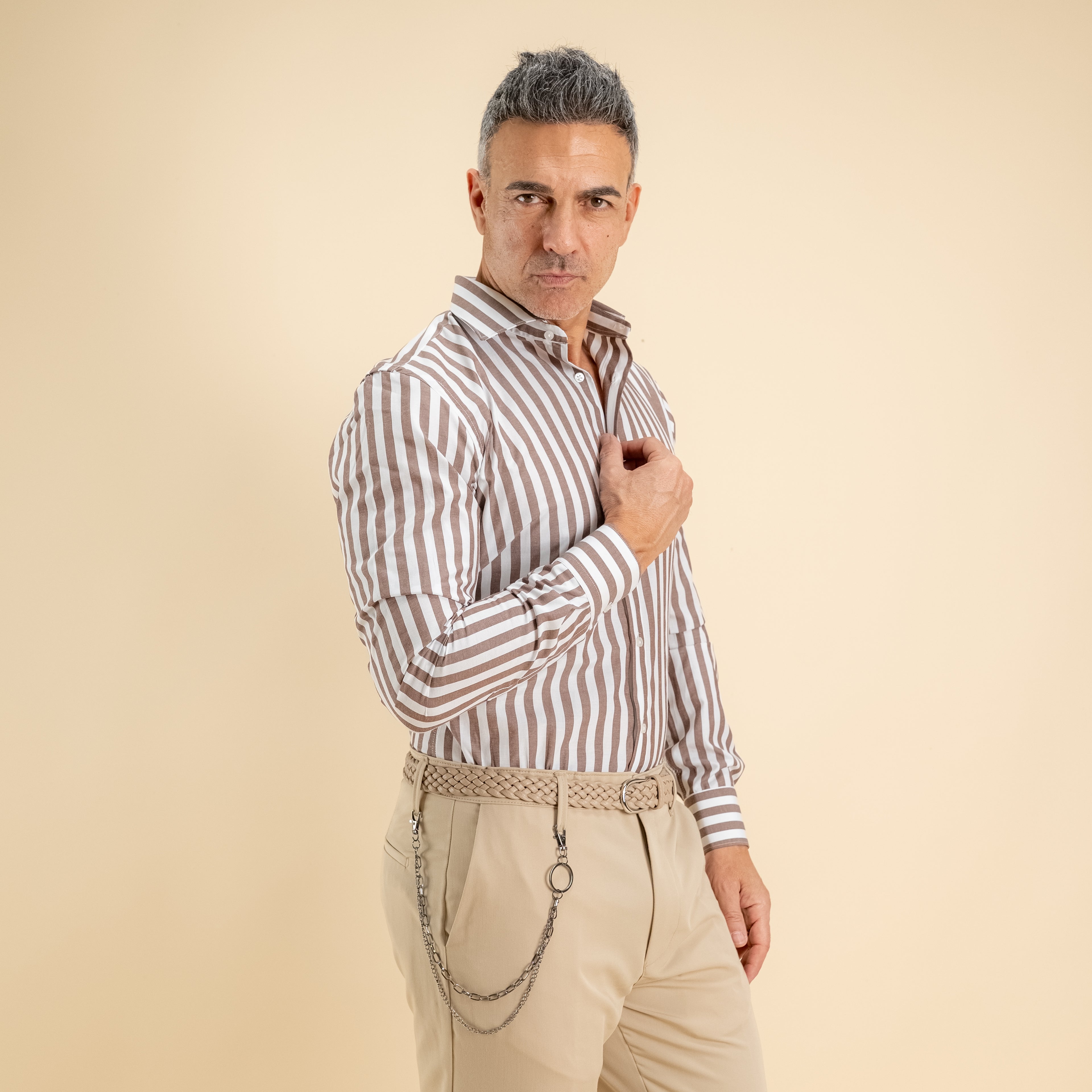 Camicia sartoriale con Rigo Largo - Marrone
