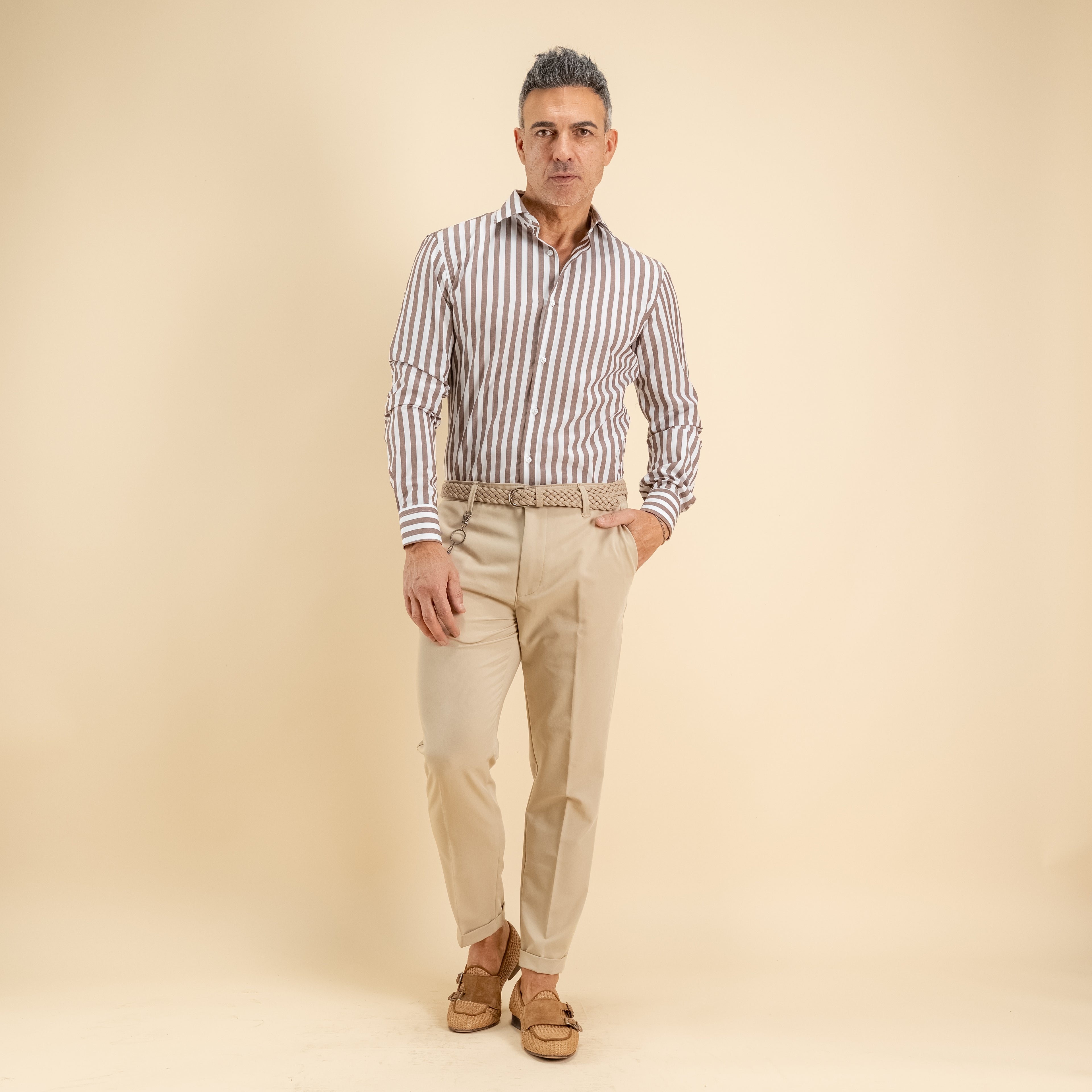 Camicia sartoriale con Rigo Largo - Marrone