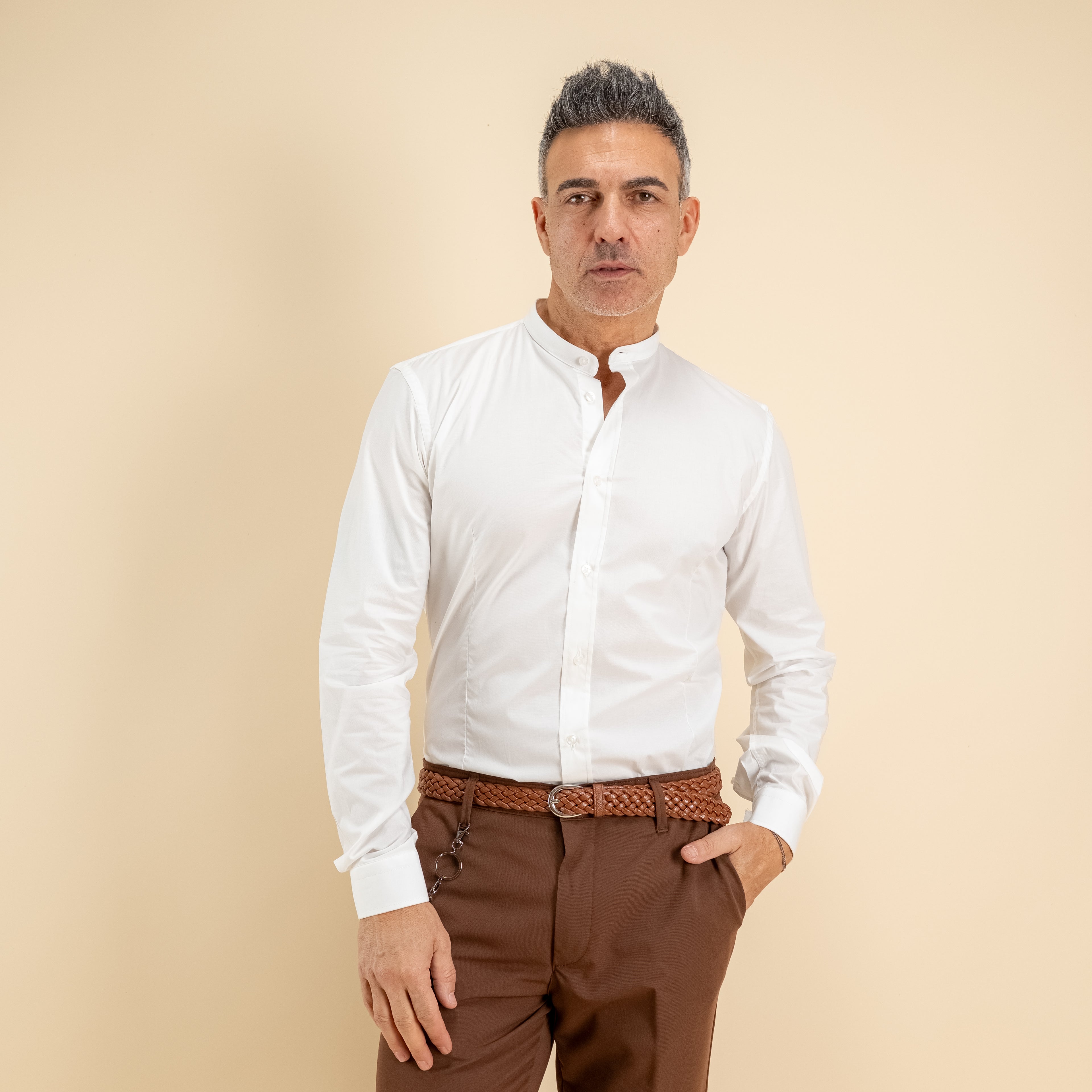 Camisa sastre con cuello mao - Blanco