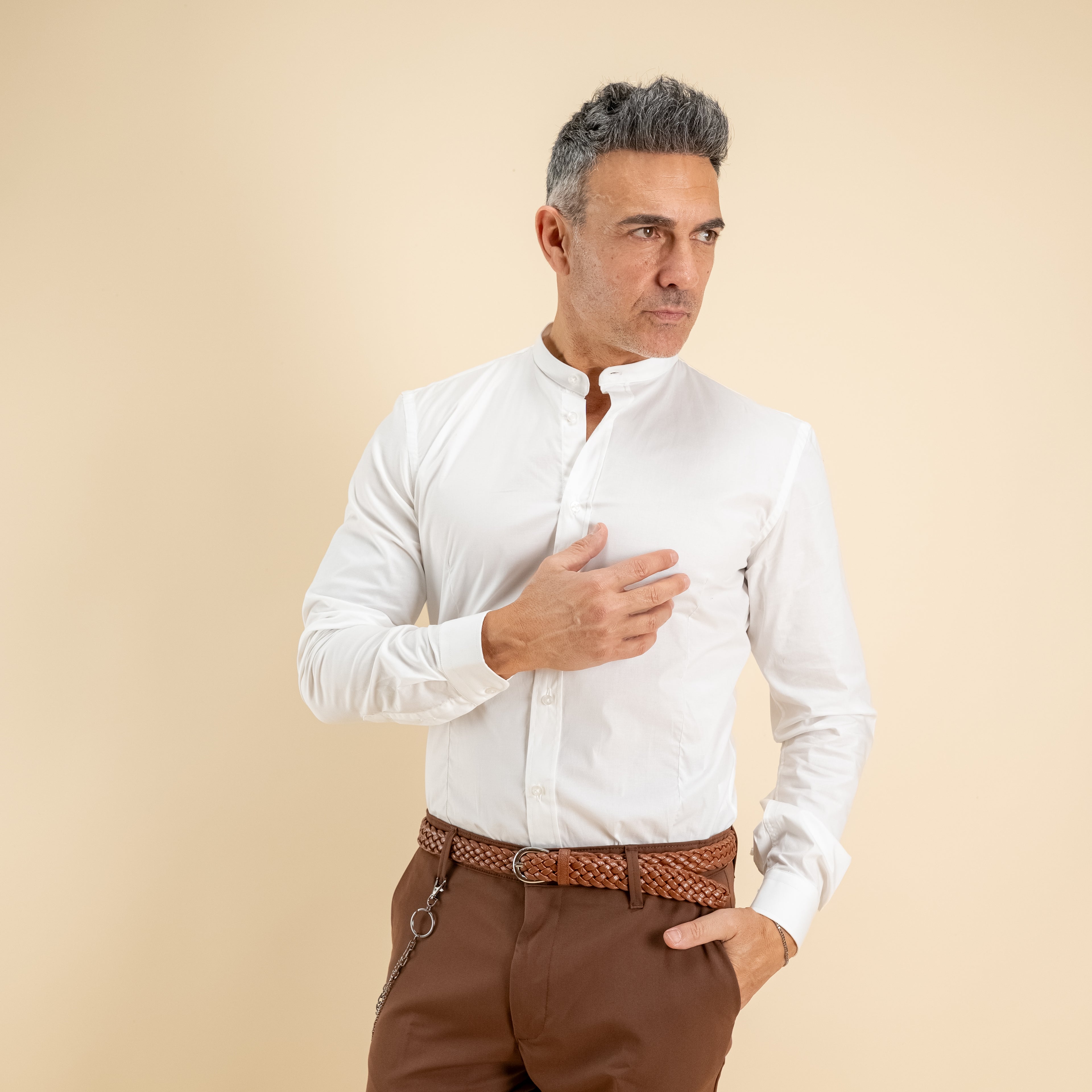Camisa sastre con cuello mao - Blanco
