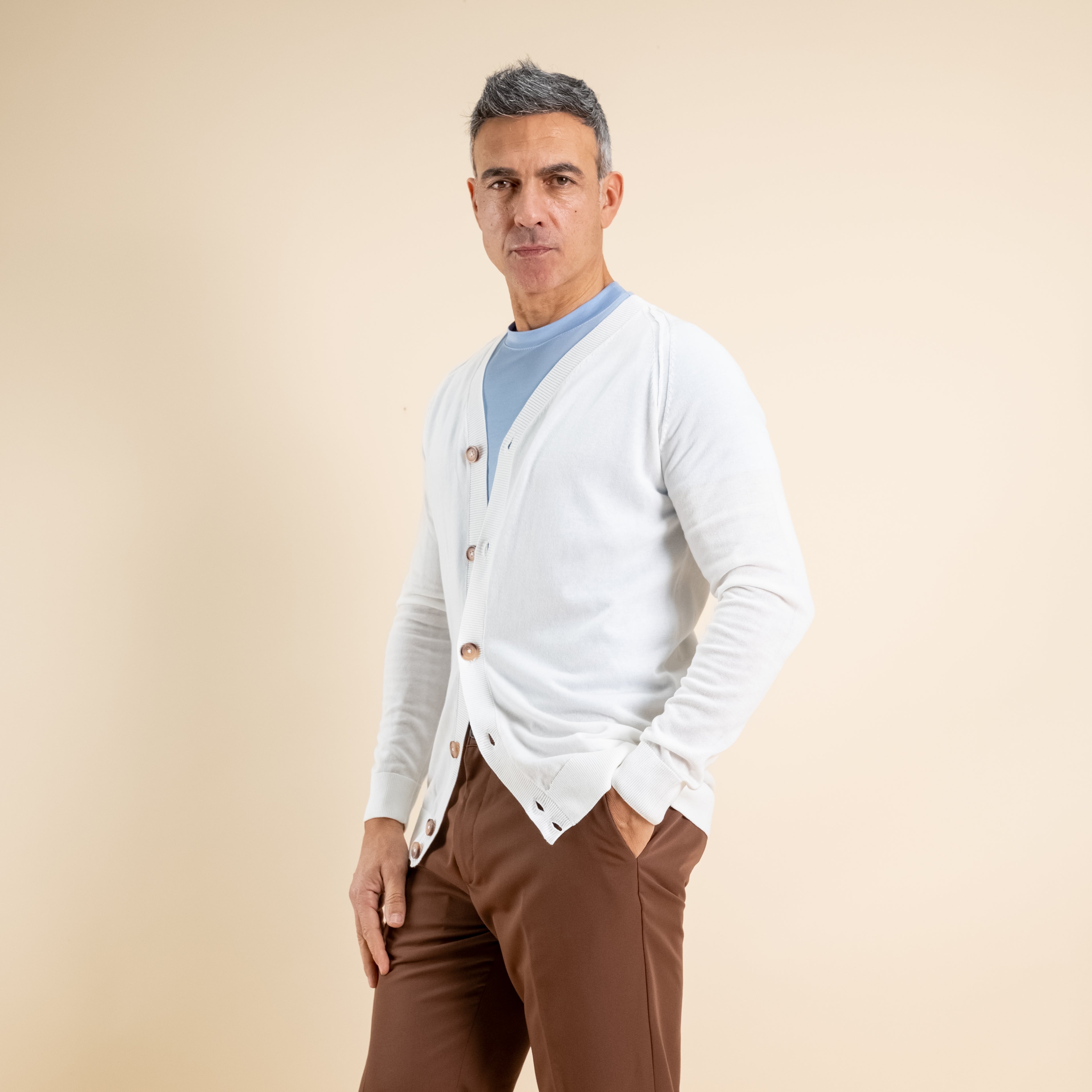 Lightweight V-Neck Cardigan - White