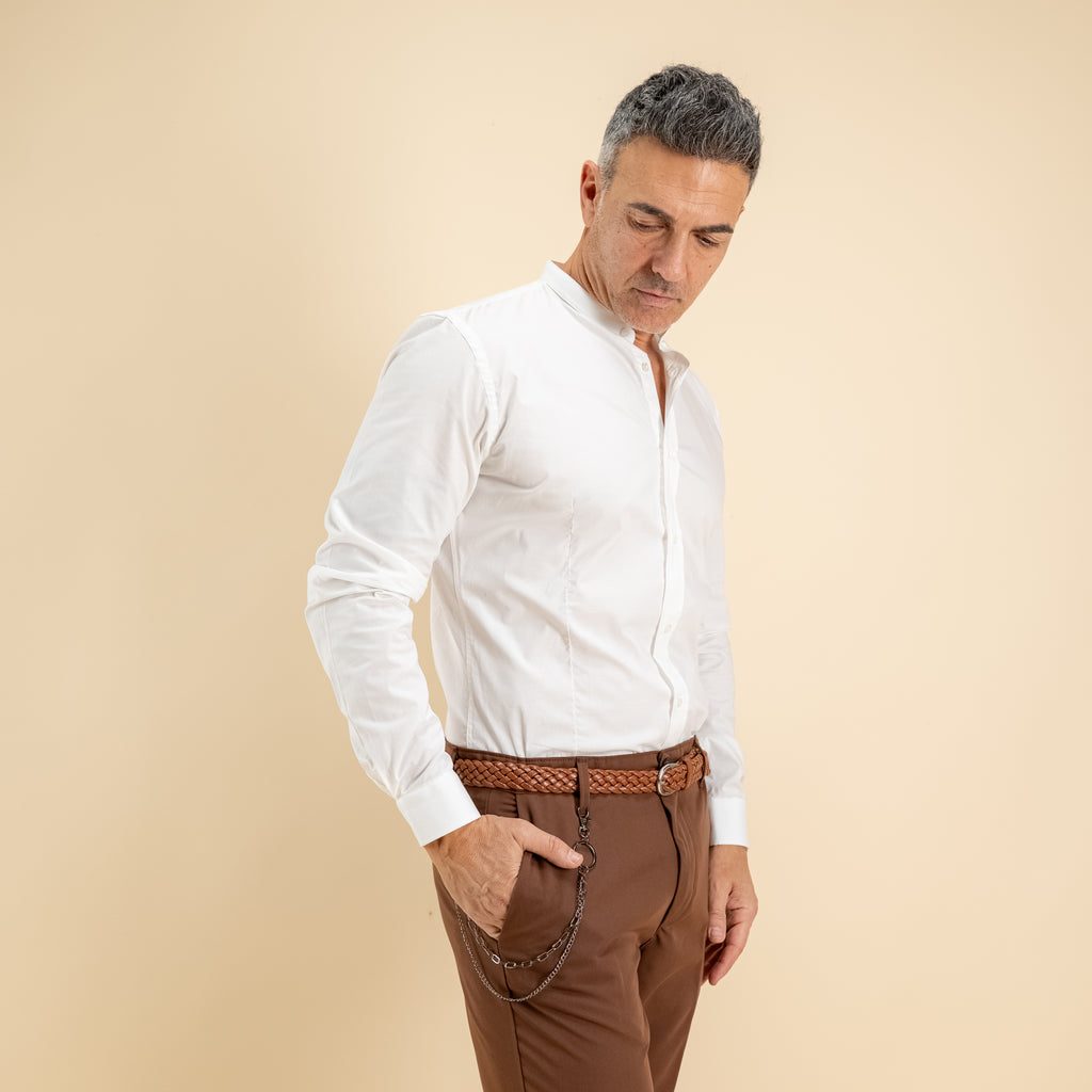 Camisa sastre con cuello mao - Blanco