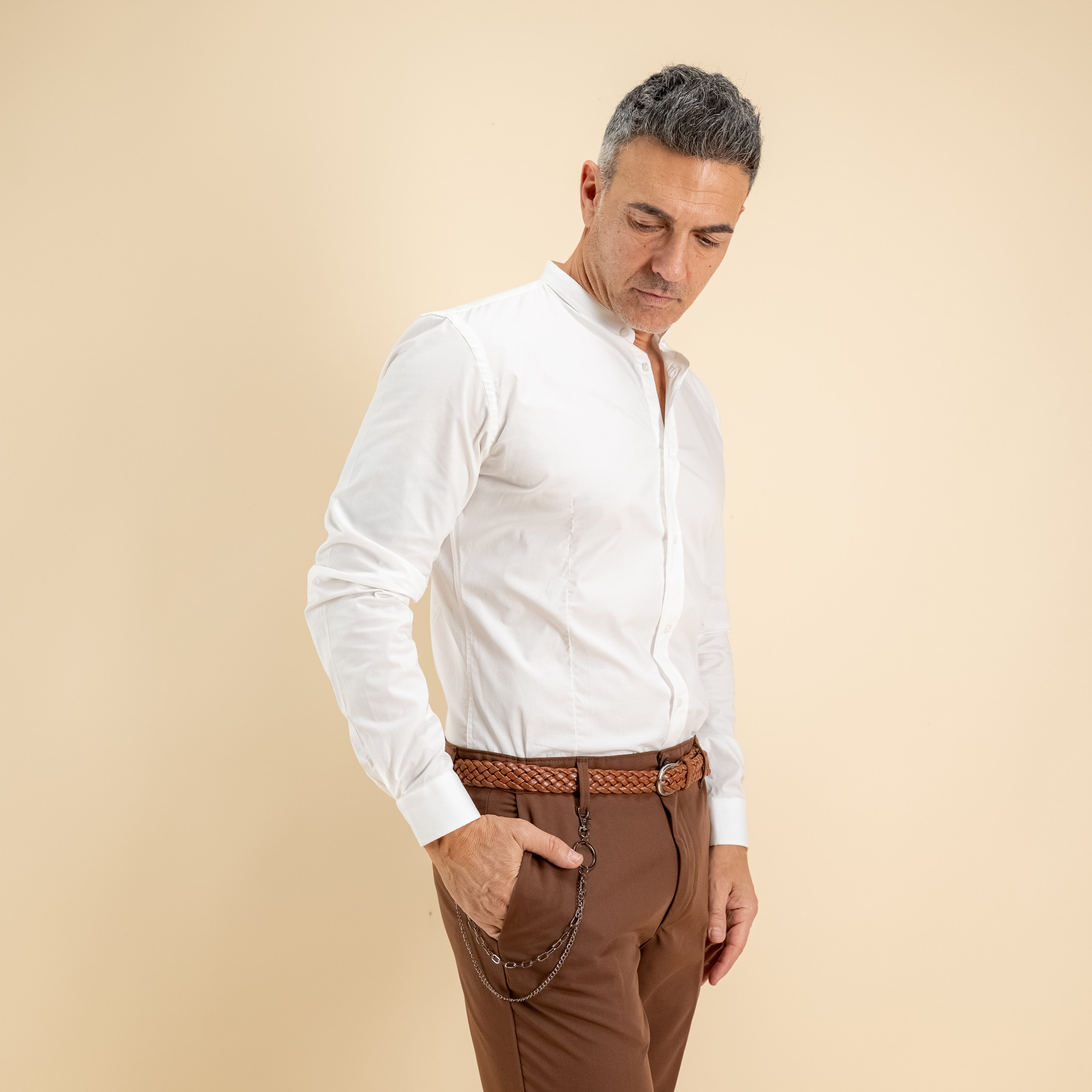 Camisa sastre con cuello mao - Blanco