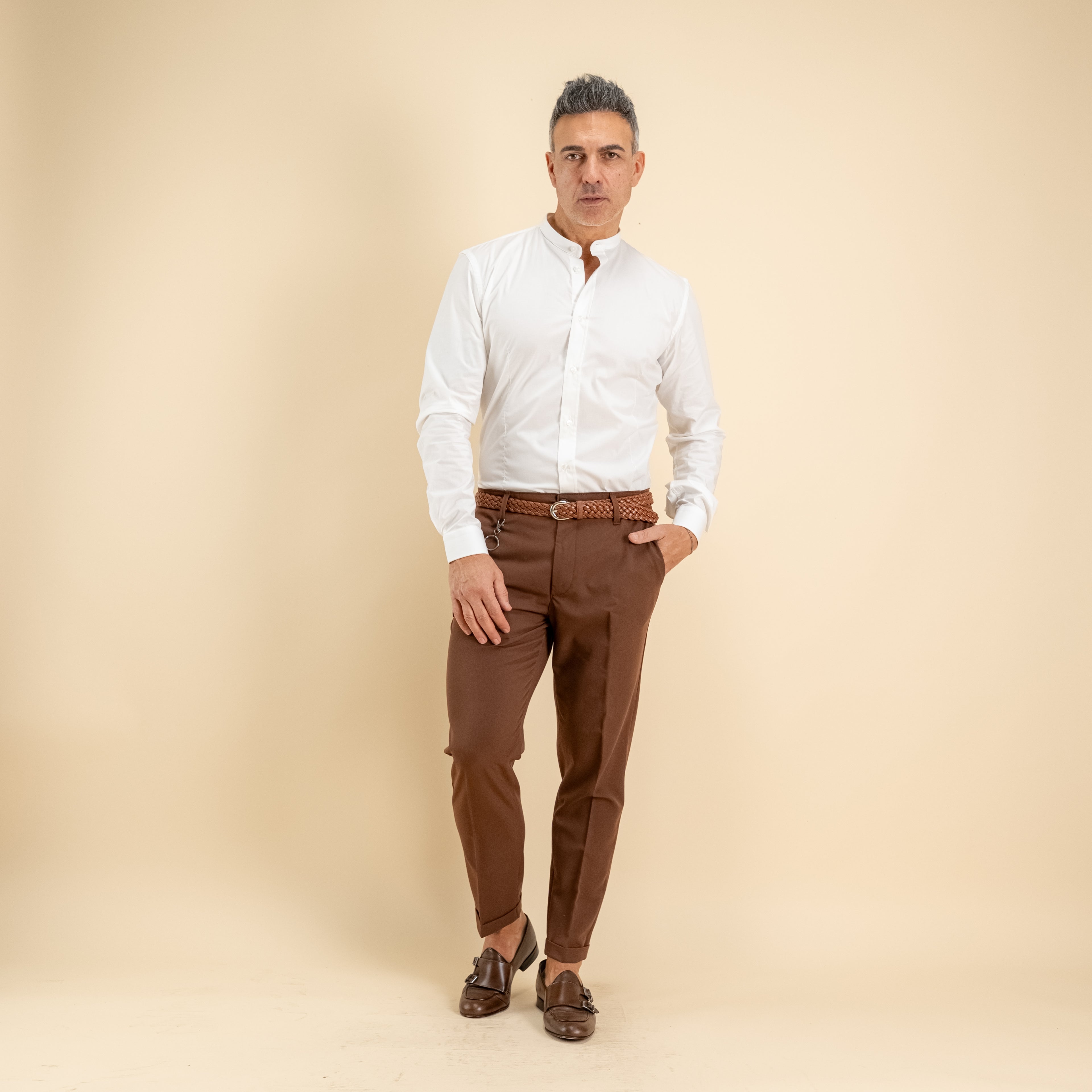 Camisa sastre con cuello mao - Blanco
