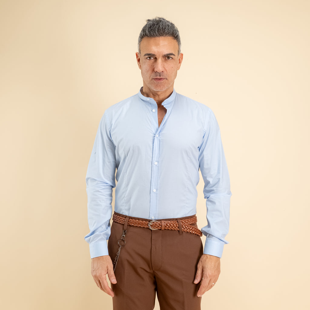 Camicia sartoriale con colletto coreano - Celeste