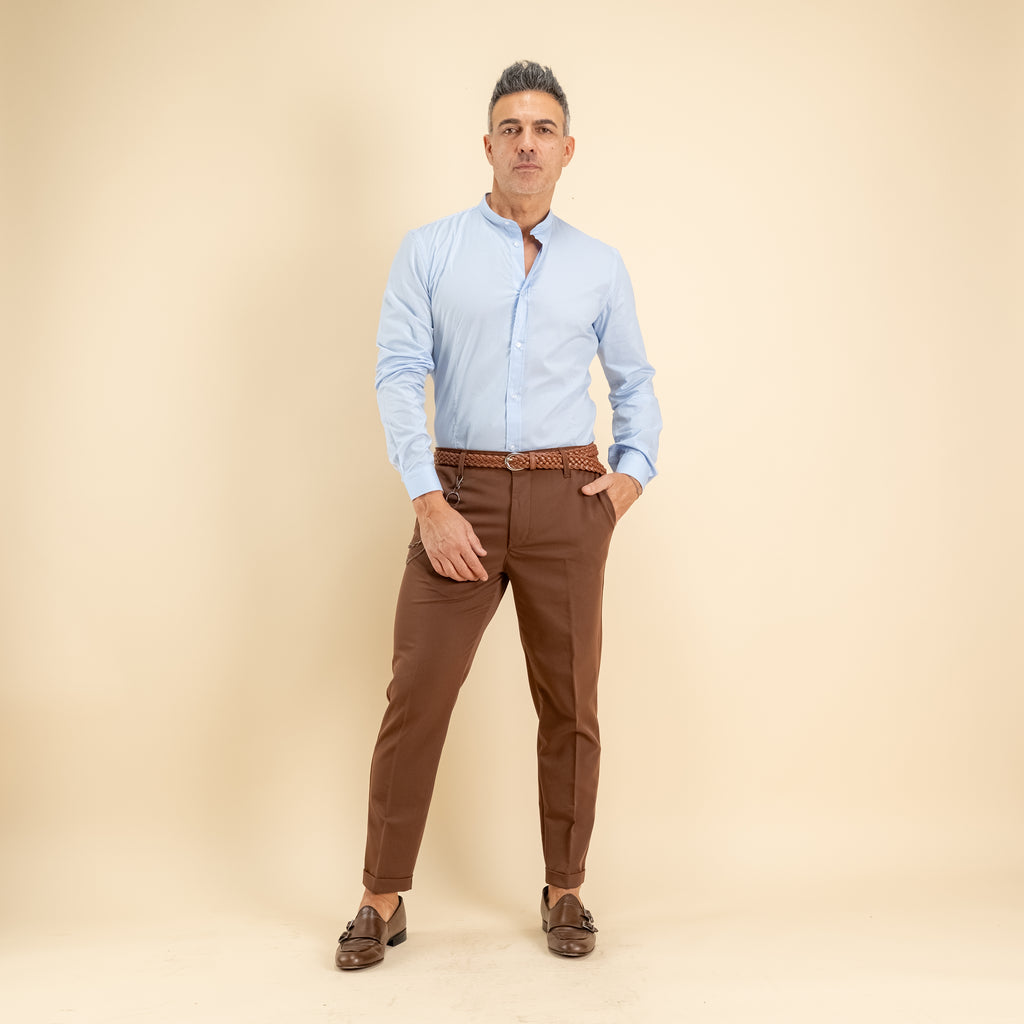 Camicia sartoriale con colletto coreano - Celeste