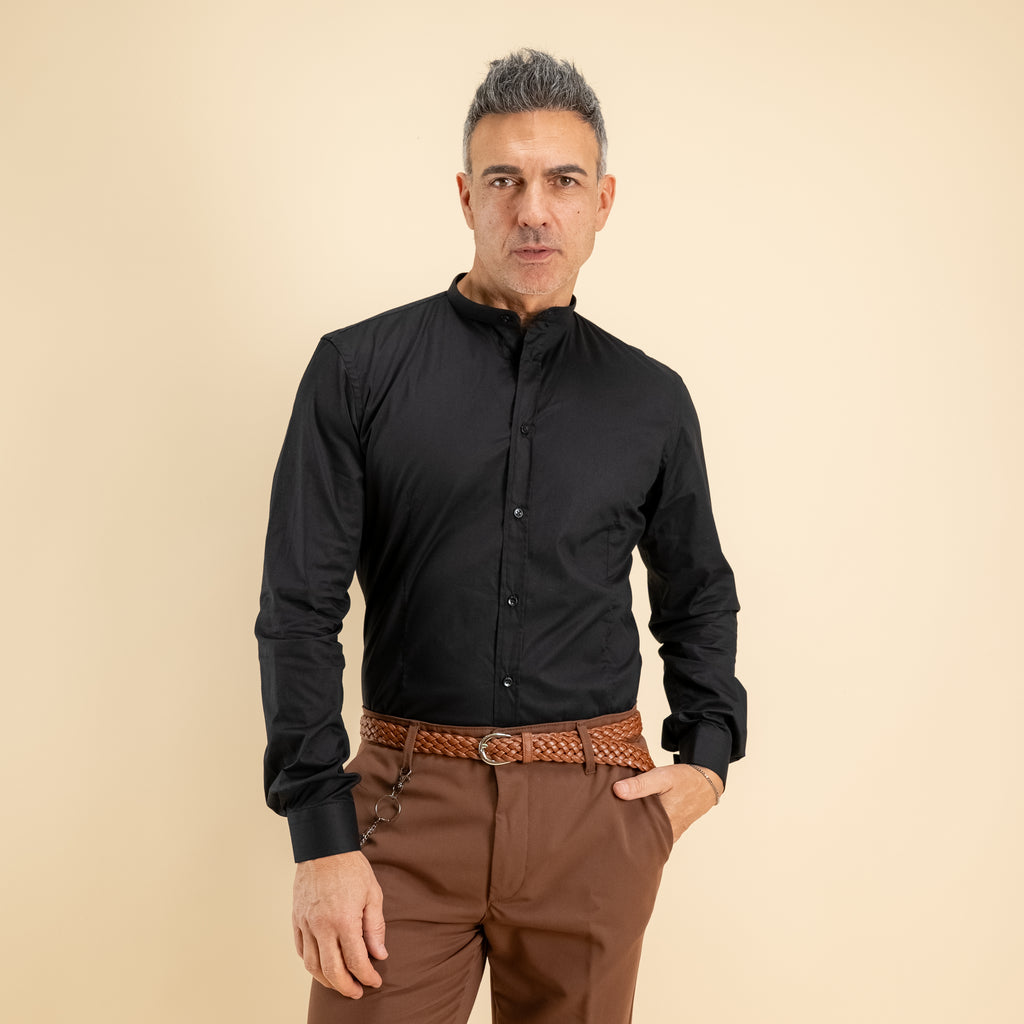 Camicia sartoriale con colletto coreano - Nero