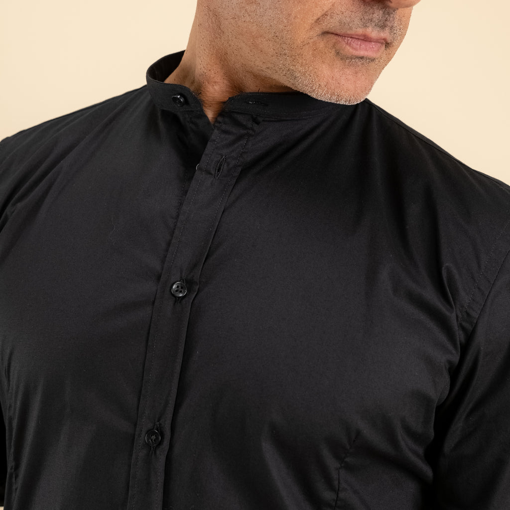 Camicia sartoriale con colletto coreano - Nero