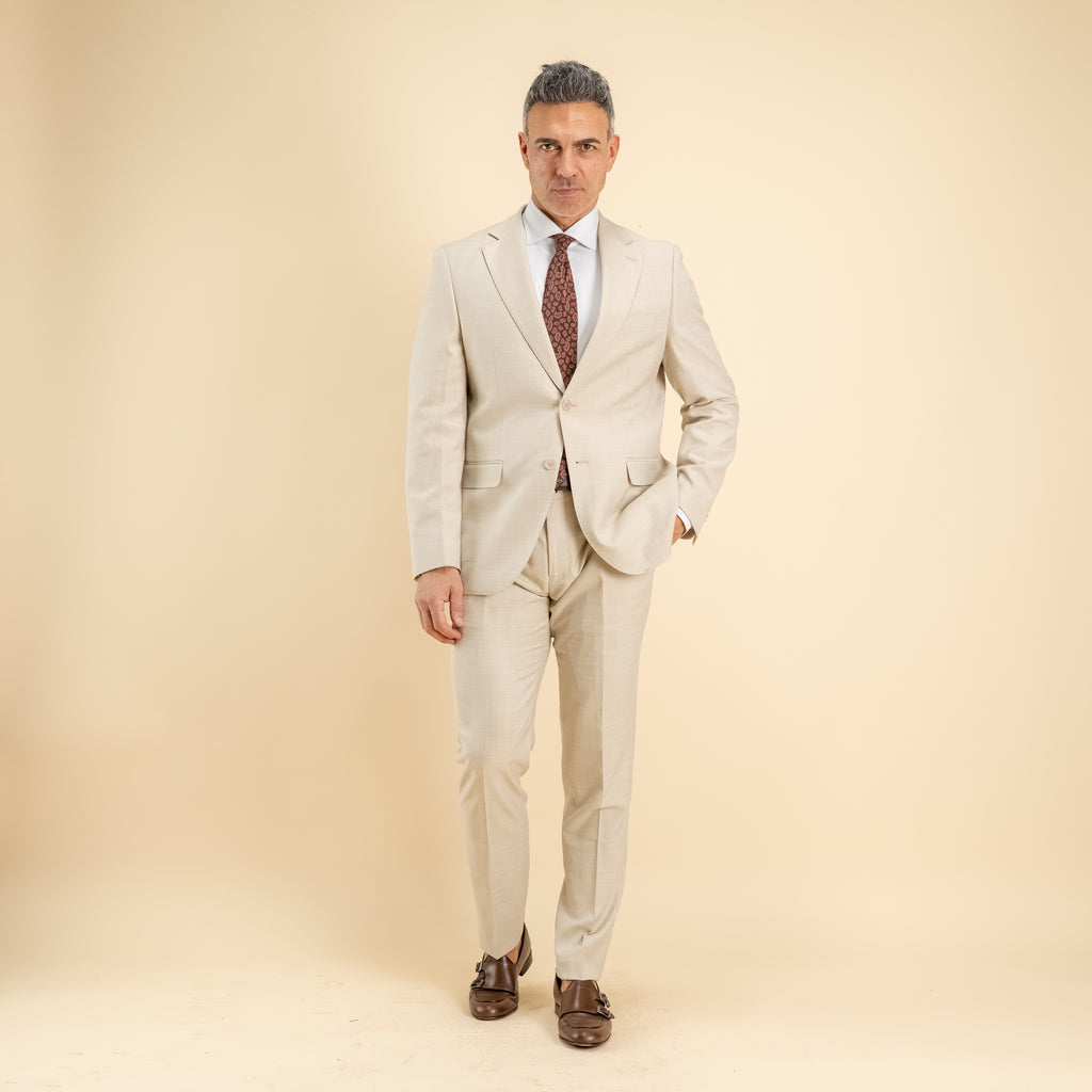 Abito monopetto twill impunturato - Beige