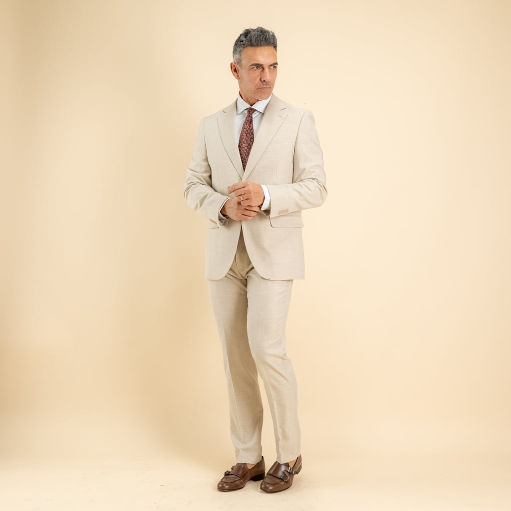 Abito monopetto twill impunturato - Beige
