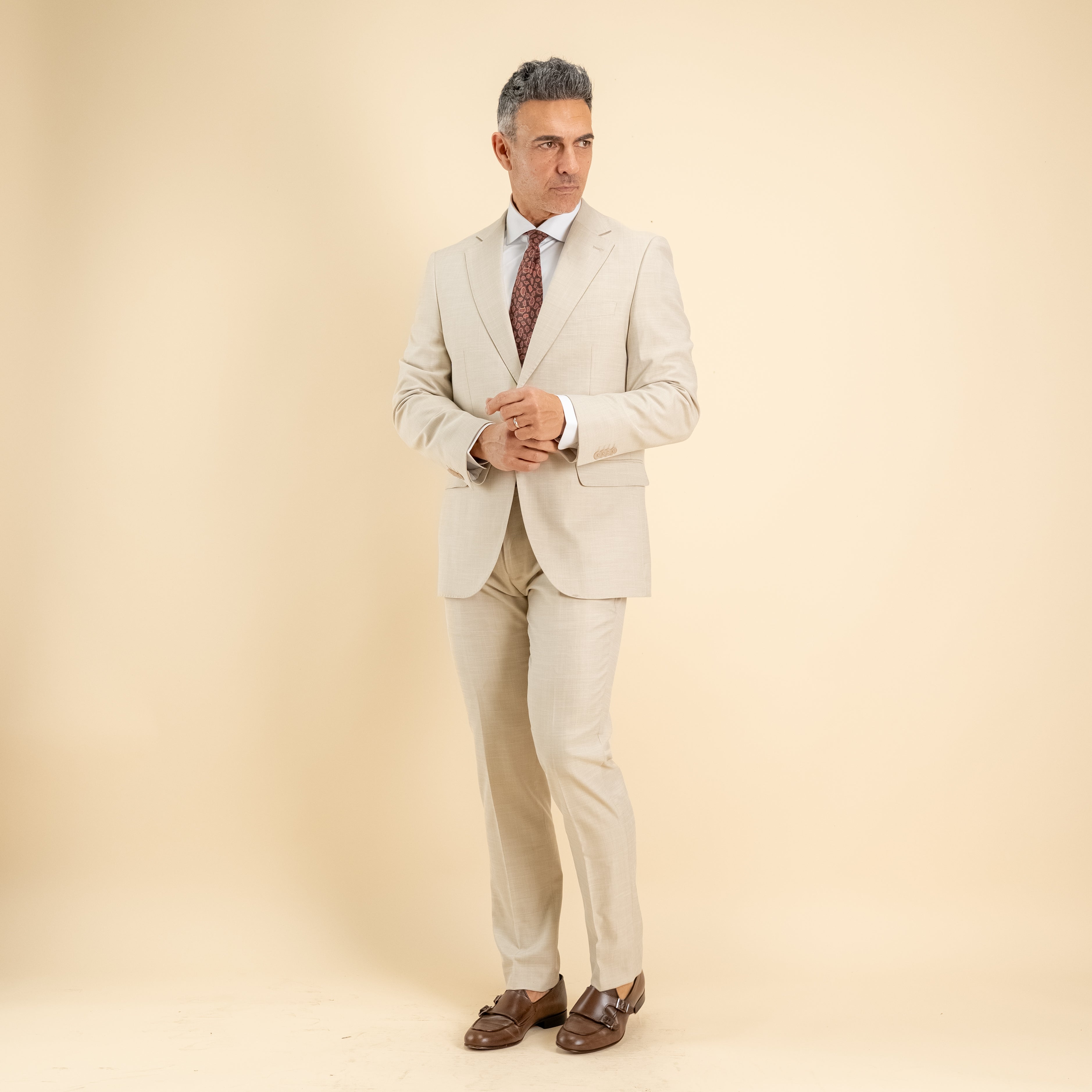 Abito monopetto twill impunturato - Beige