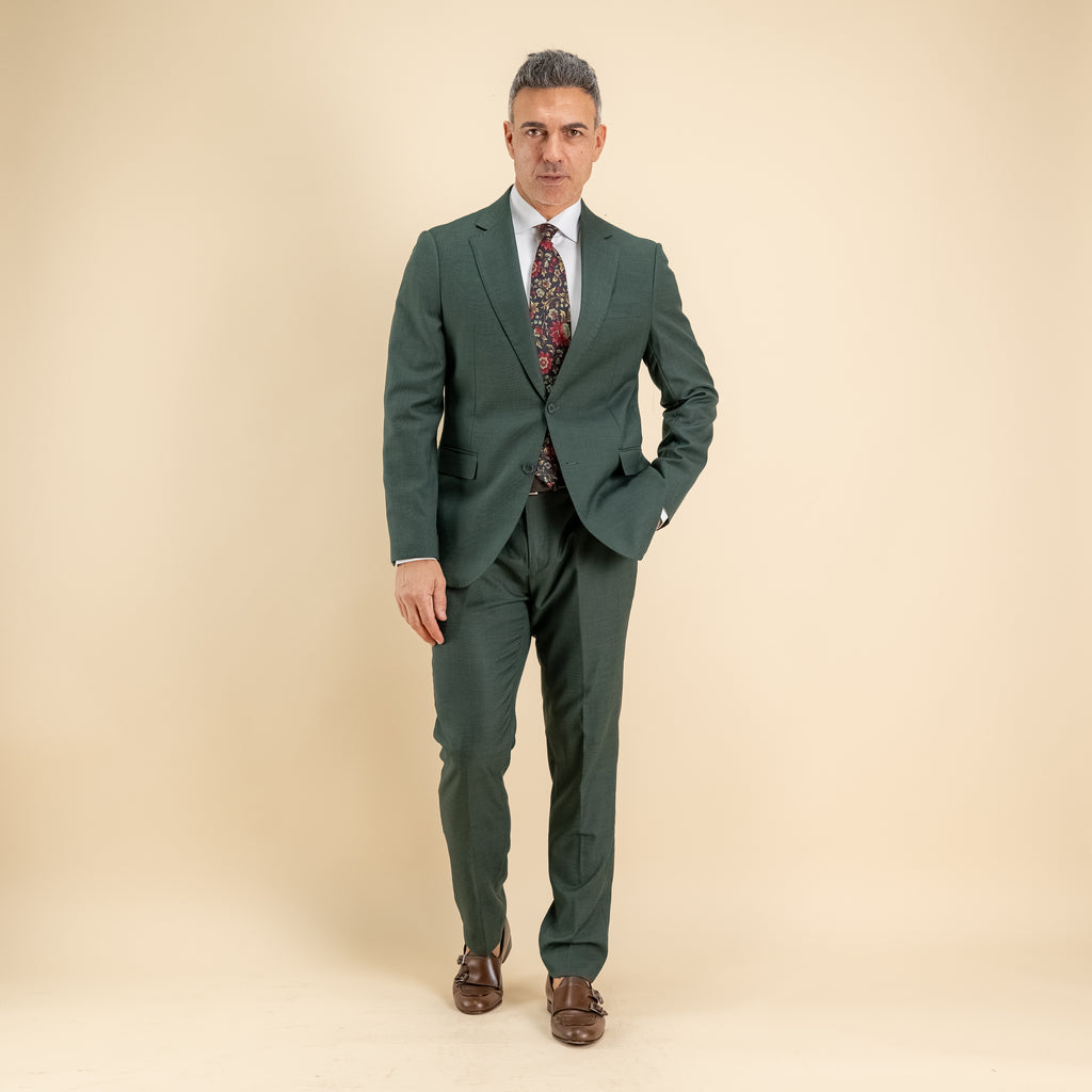 Abito monopetto twill impunturato - Verde Inglese