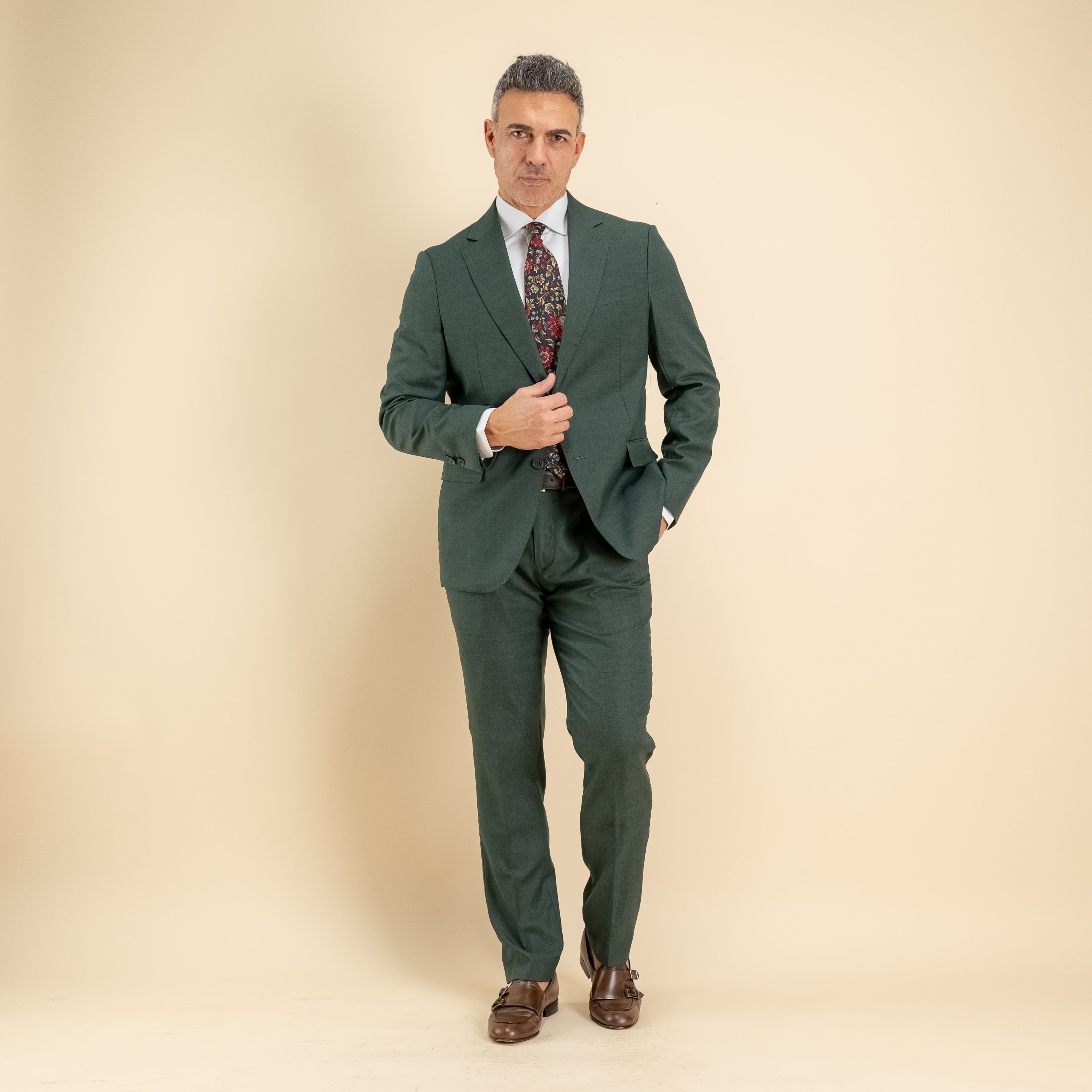 Abito monopetto twill impunturato - Verde Inglese