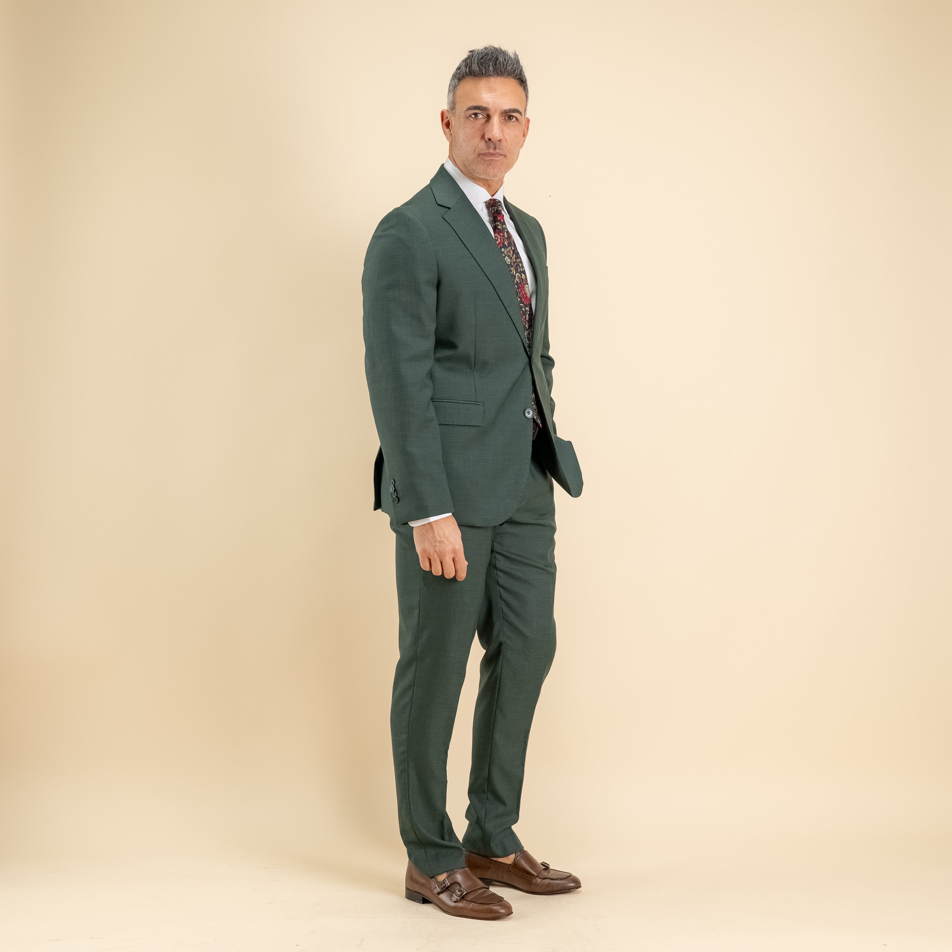 Abito monopetto twill impunturato - Verde Inglese
