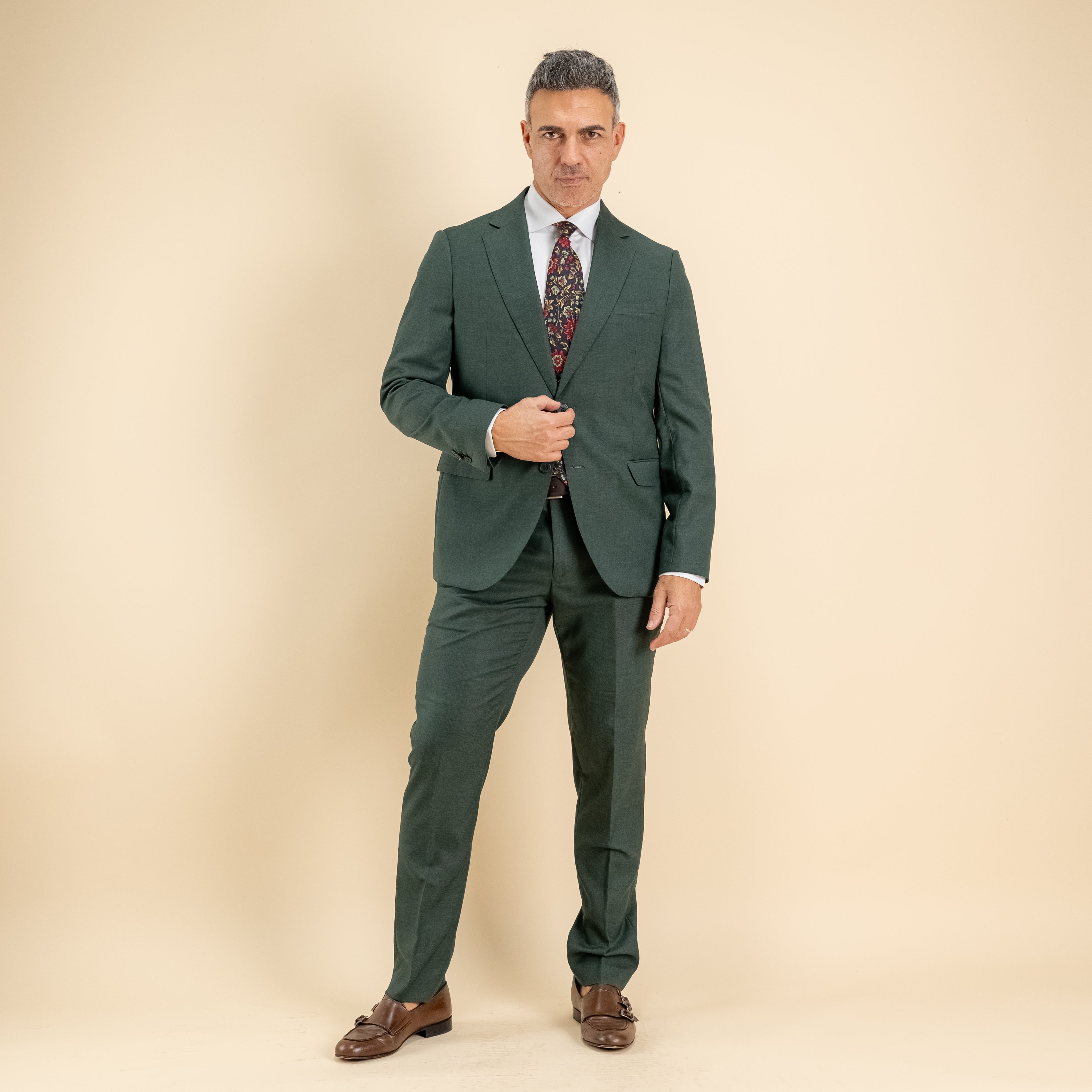 Abito monopetto twill impunturato - Verde Inglese